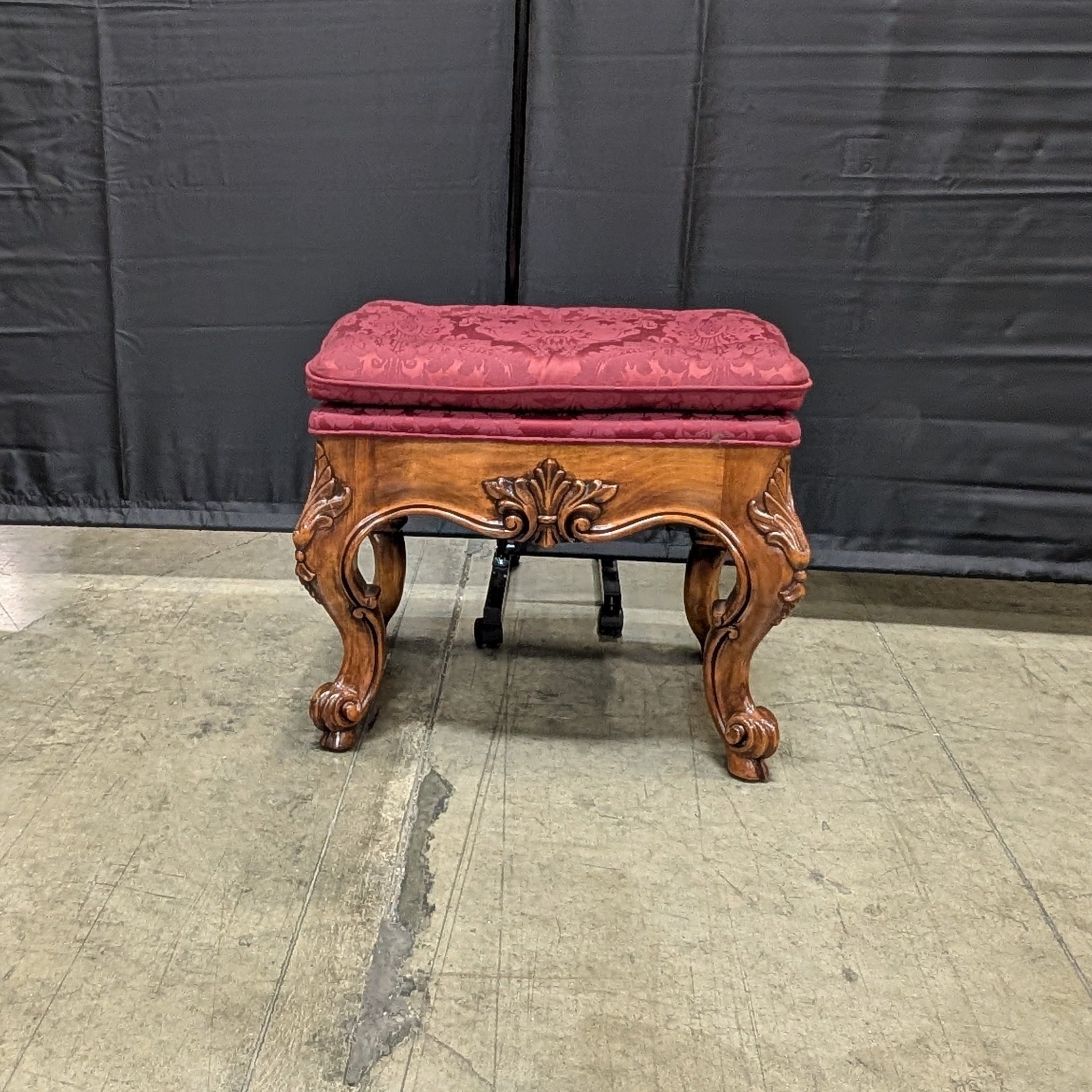 Ornate Carved Wood Tufted Ottoman