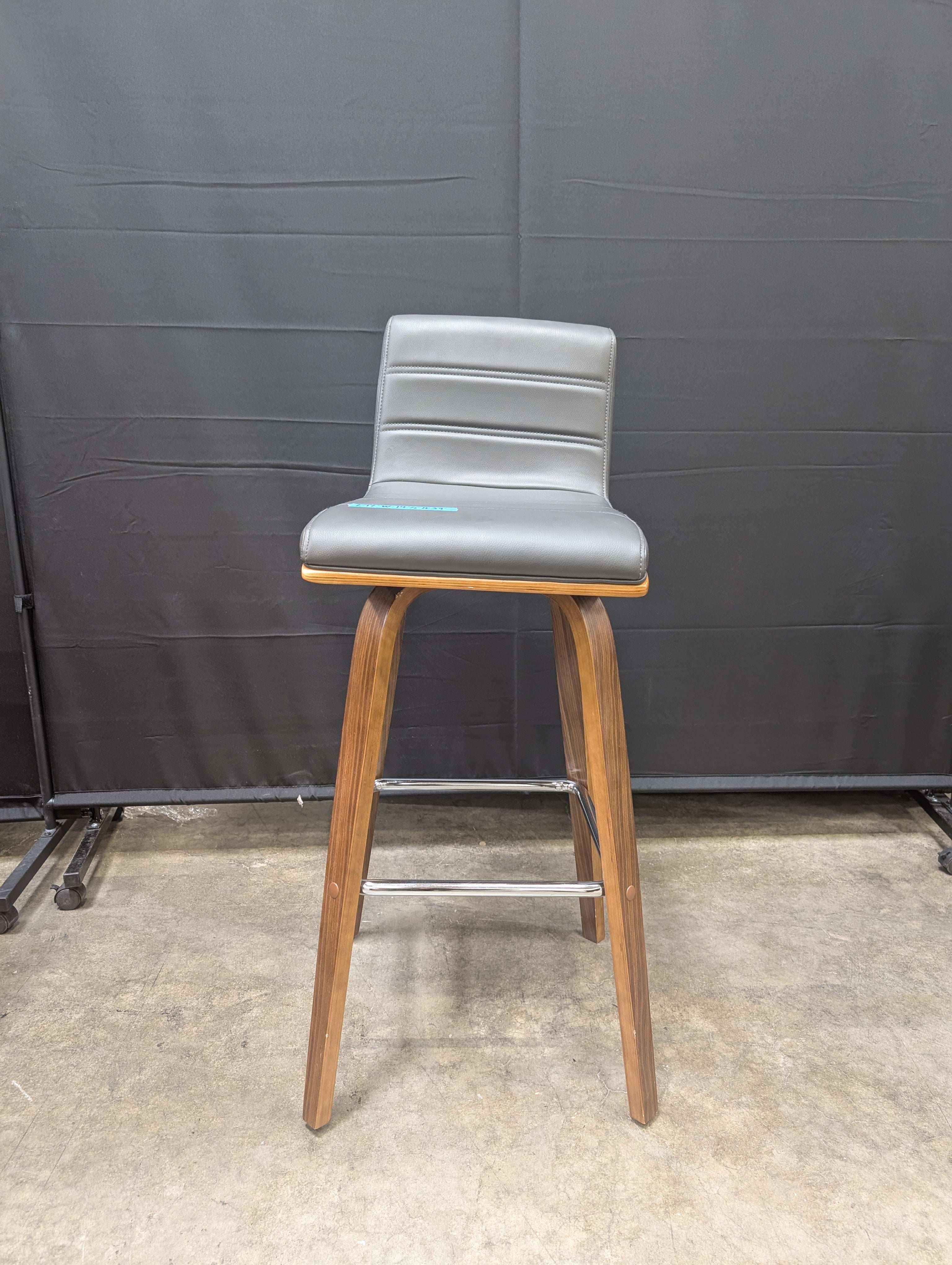 Grey Channel-Tufted Bar Stool in Walnut Wood