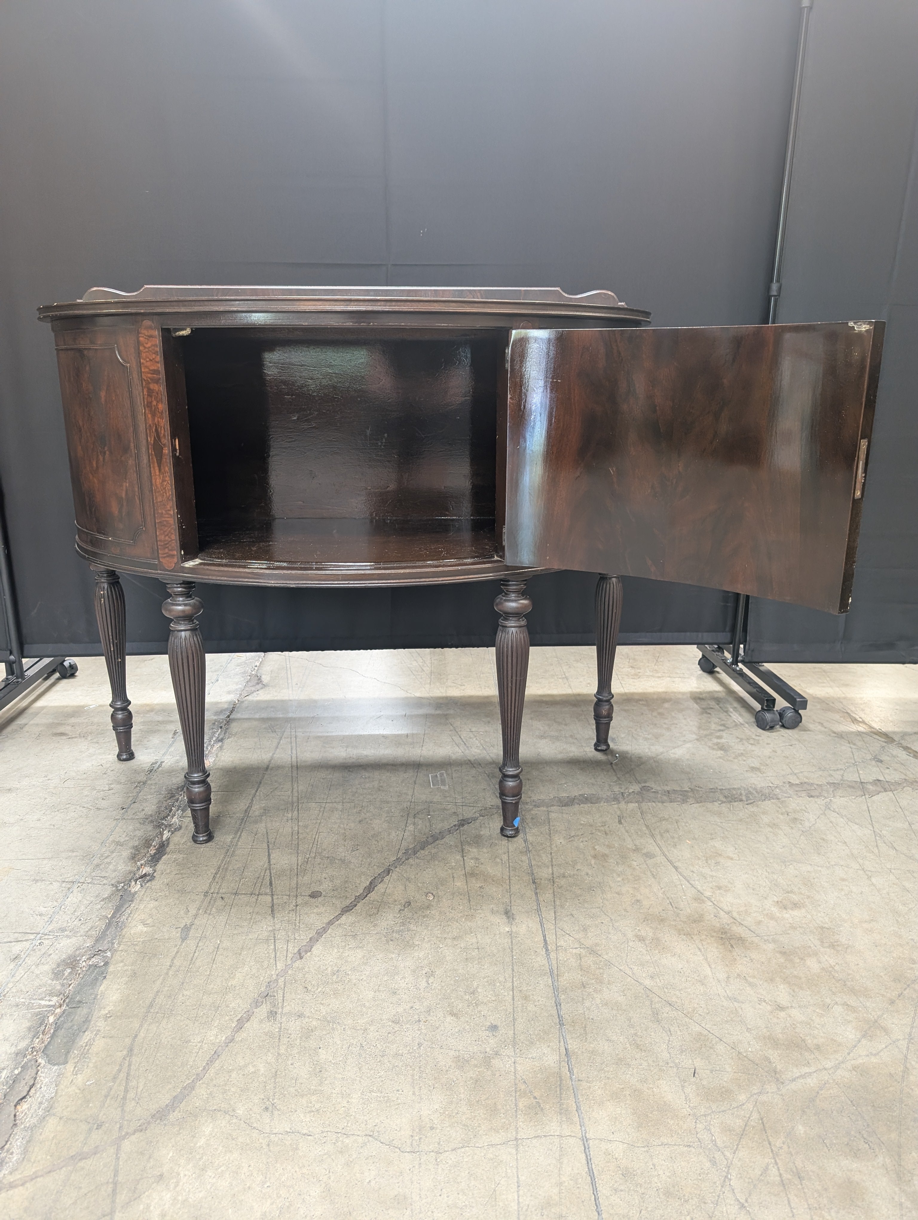 Vintage Dark Wood Demilune Console Cabinet