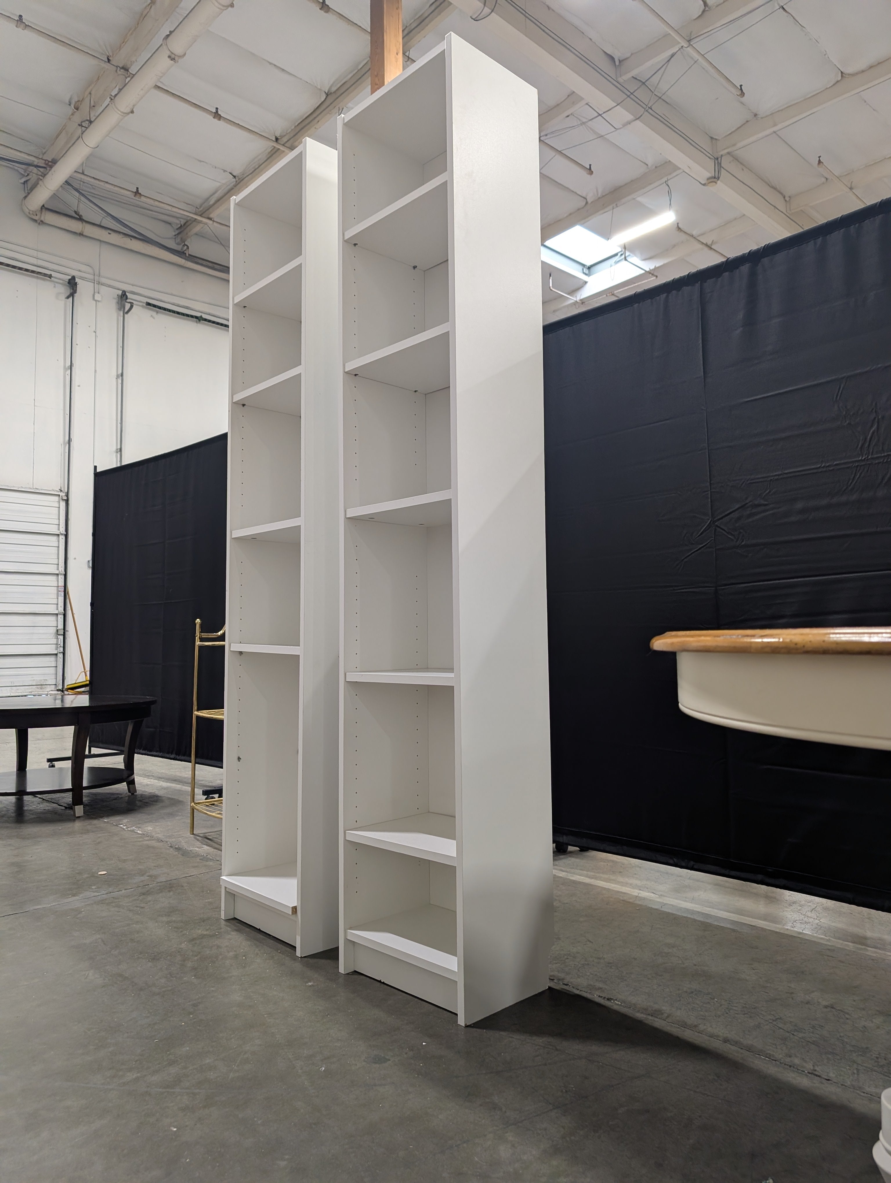 Pair of White Five-Shelf Adjustable Bookcase