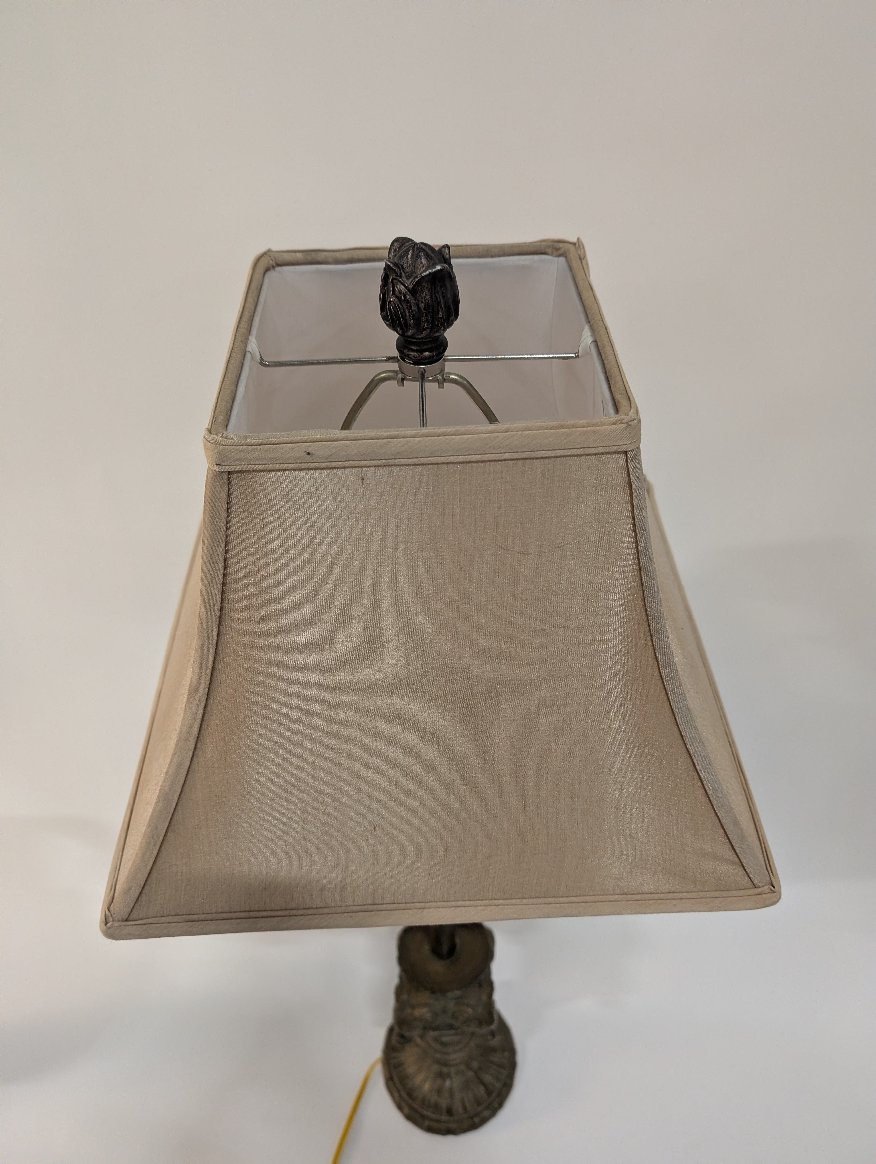 Ornate Metal Floor Lamp with Tapered Fabric Shade