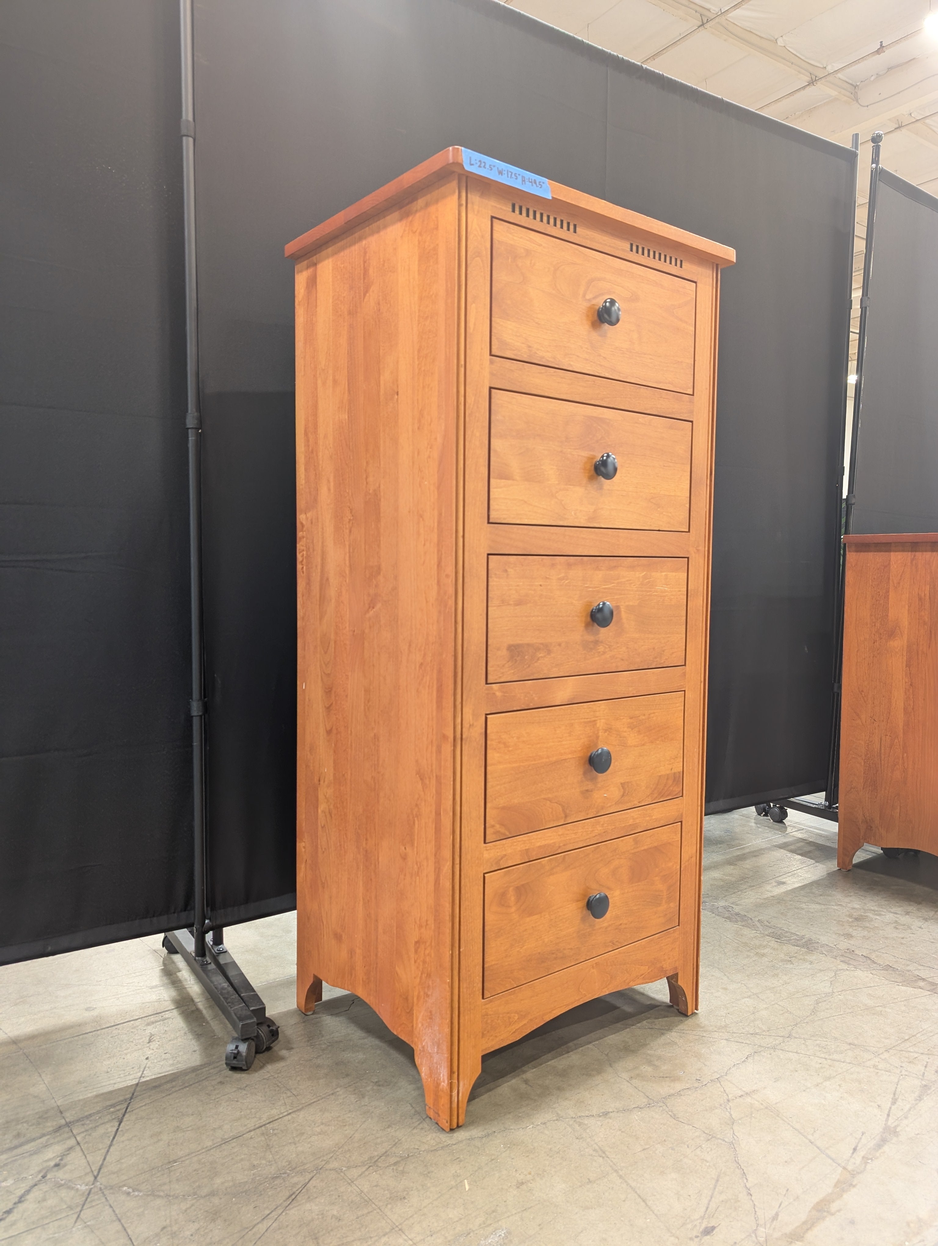 Five-Drawer Wood Dresser with Black Knobs