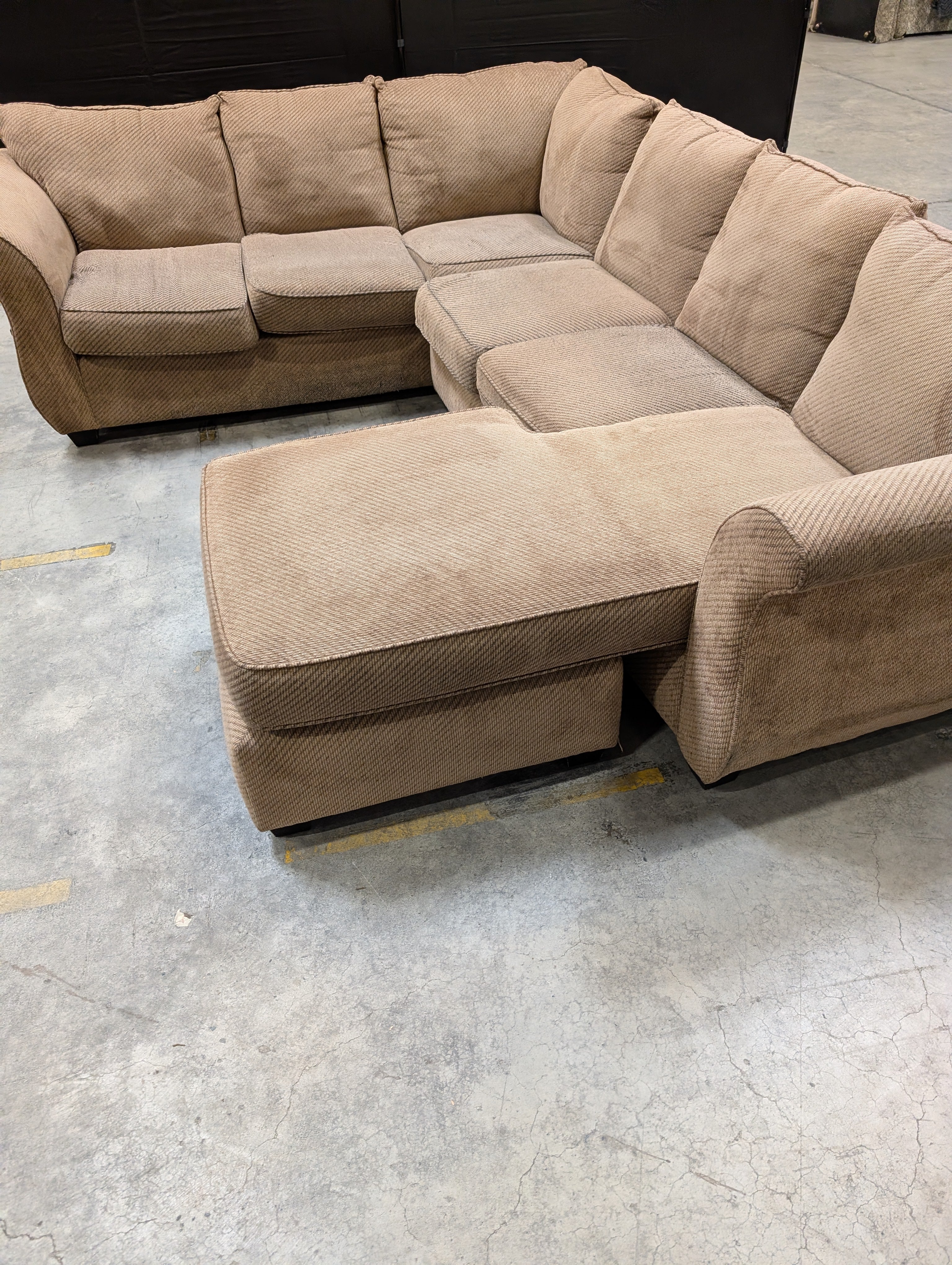 Used Neutral Tone Textured Fabric L-Shape Sectional Sofa