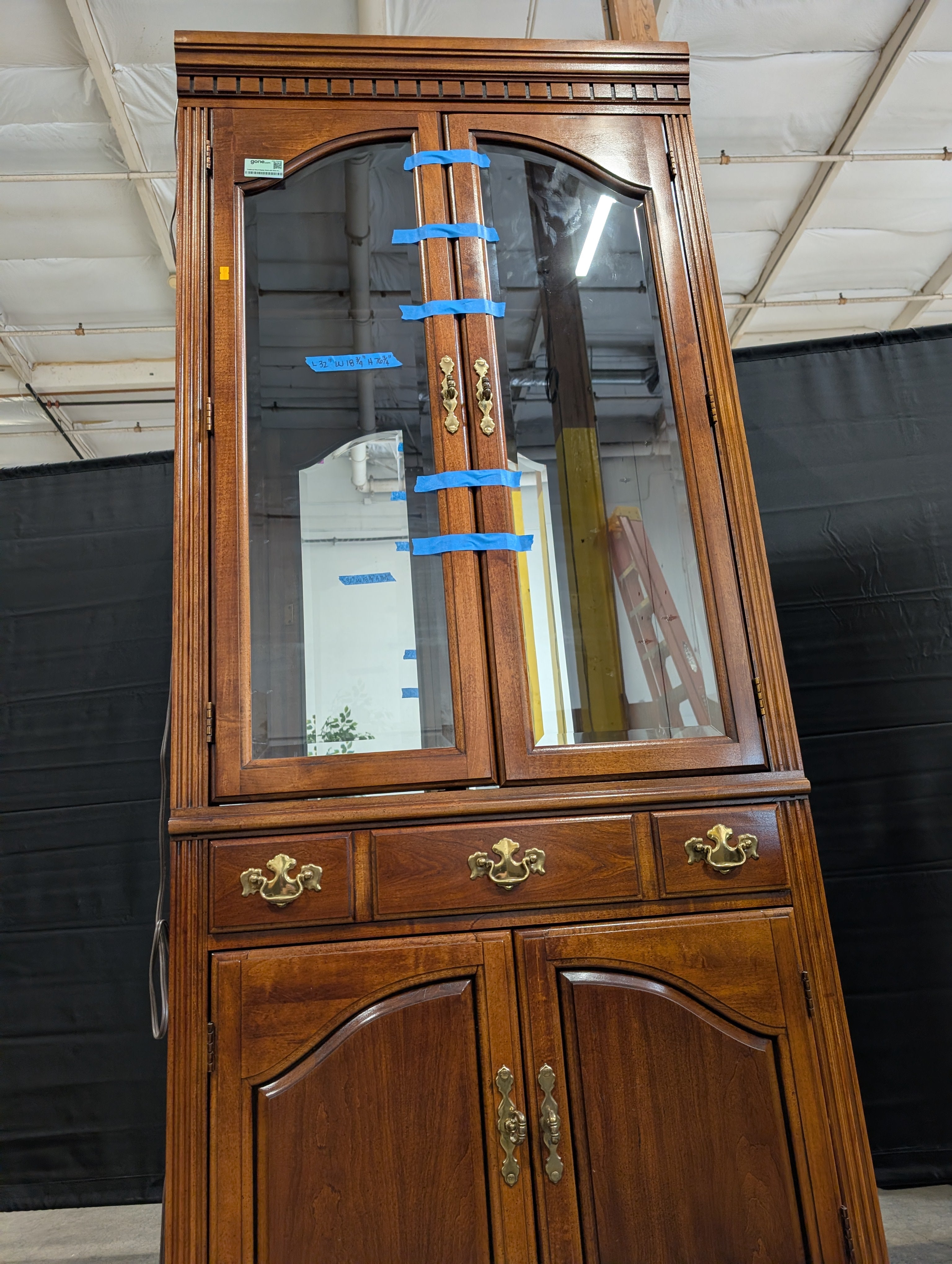 Traditional Wood Display Hutch with Glass Doors and Brass Hardware