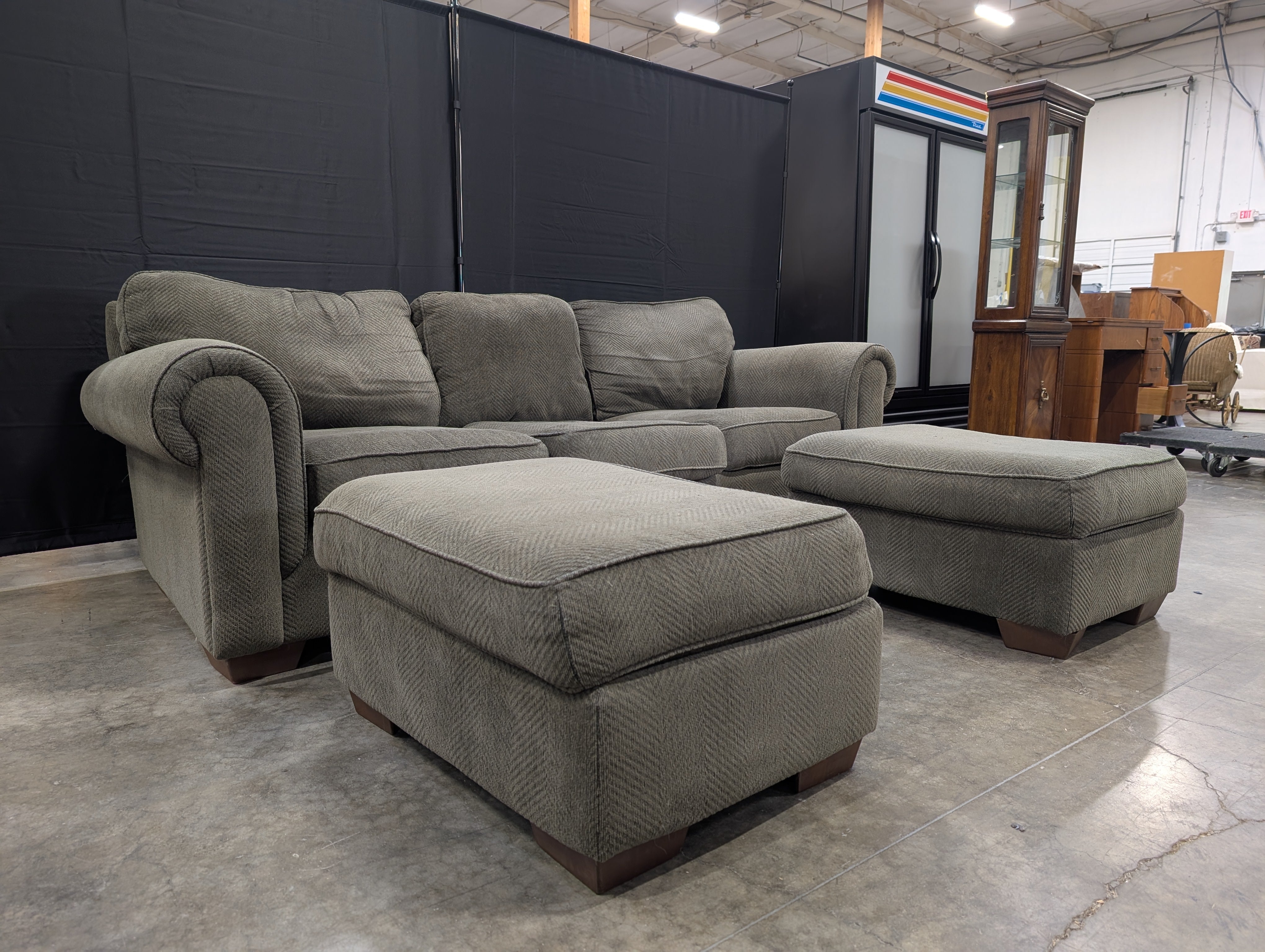 Three-Seater Bauhaus Sofa with Two Matching Ottomans