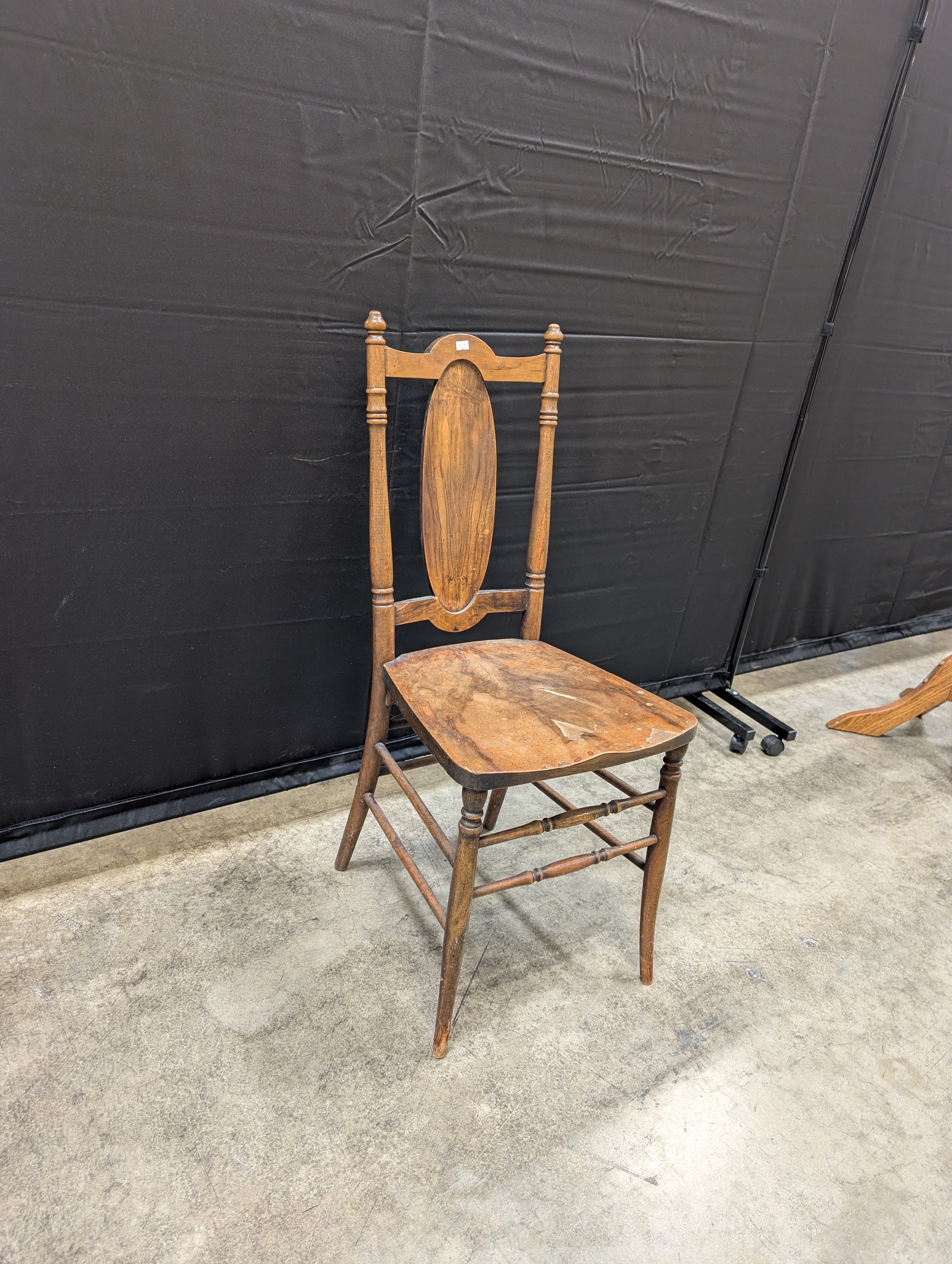 Vintage Dark Wood Oval Back Spindle Chair