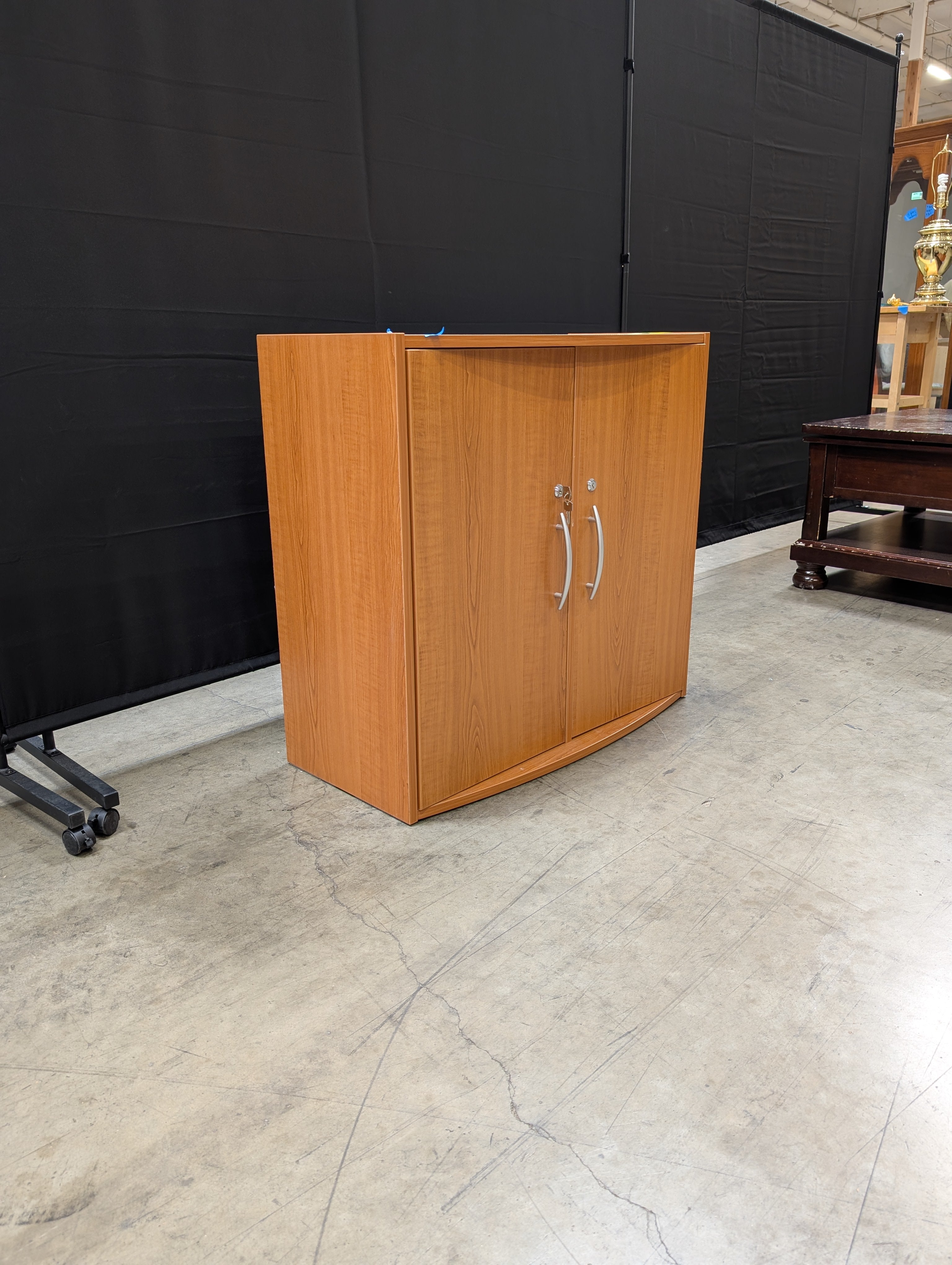 Modern Honey Tone Wood-Look Storage Cabinet with Locking Drawer
