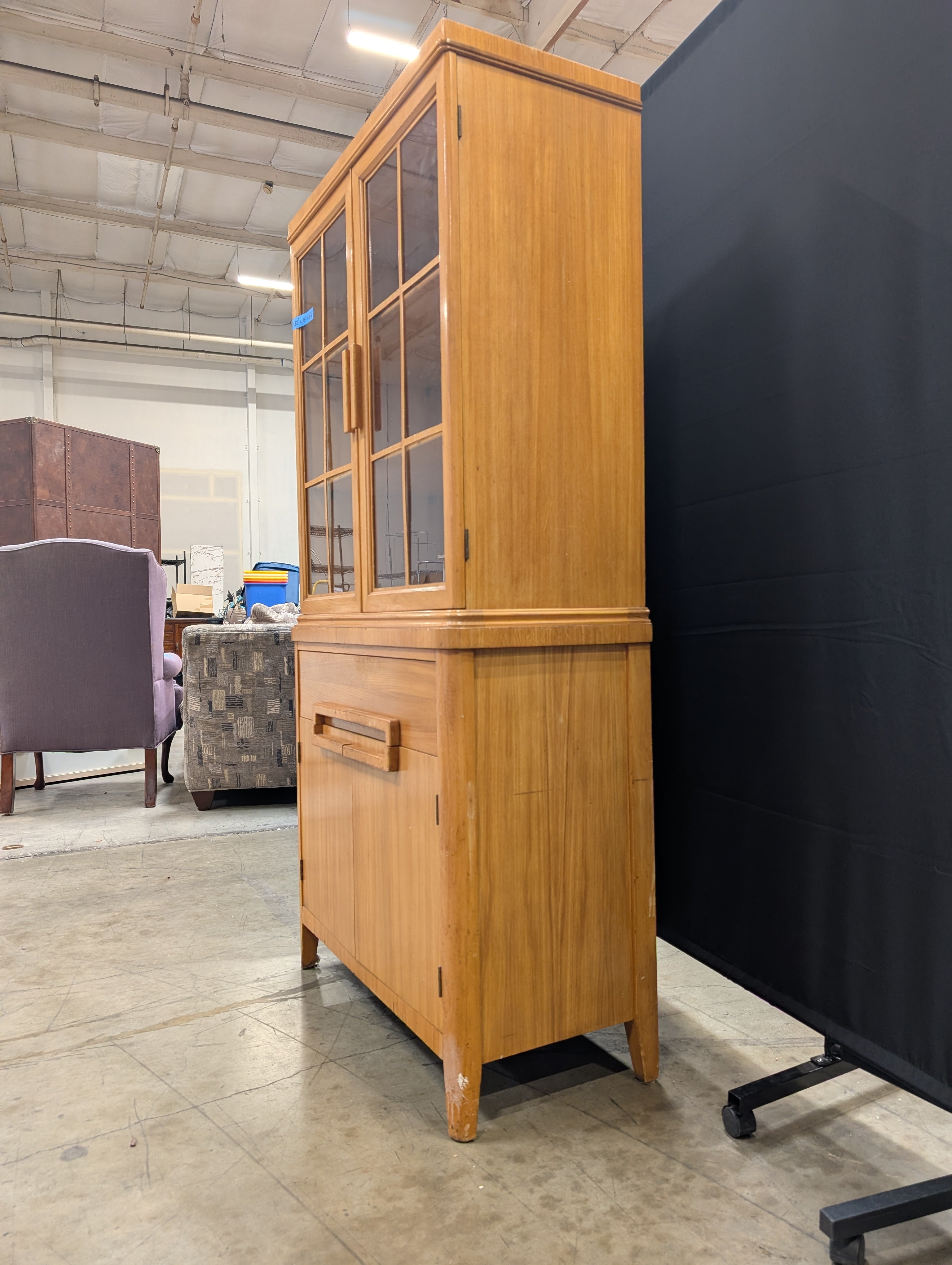 Hardwood Display Cabinet with Glass Doors and Storage