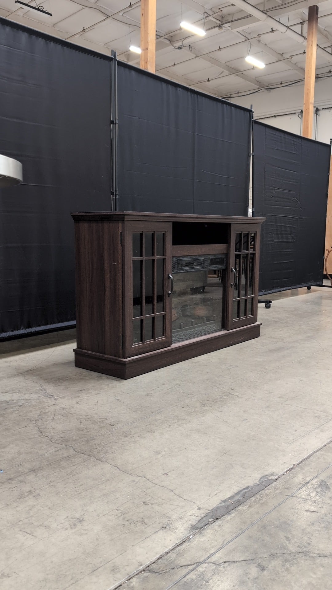 Dark Brown Wood Composite Media Console with Electric Fireplace