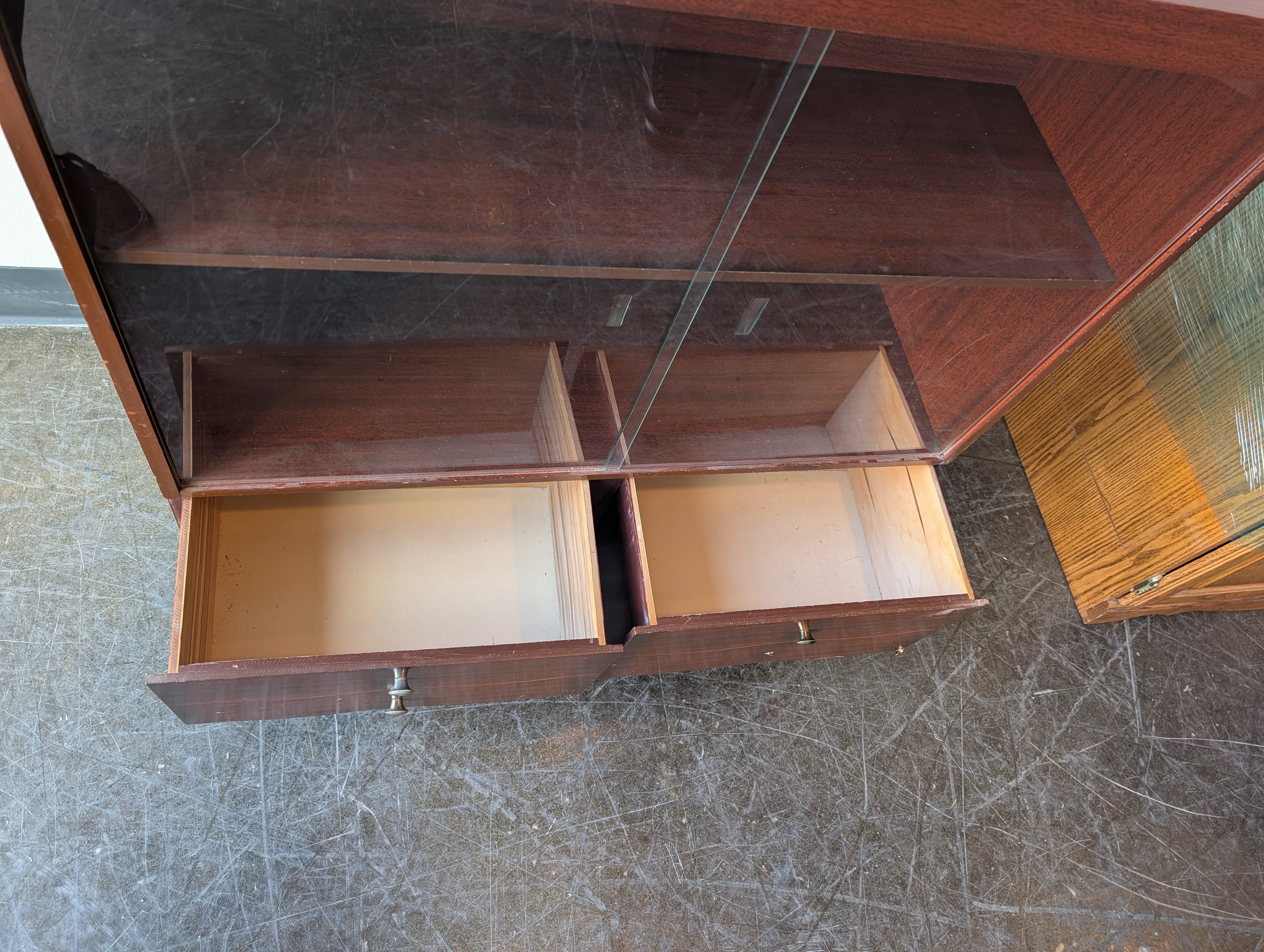 Mid-Century Modern Wood Display Cabinet with Sliding Glass Doors