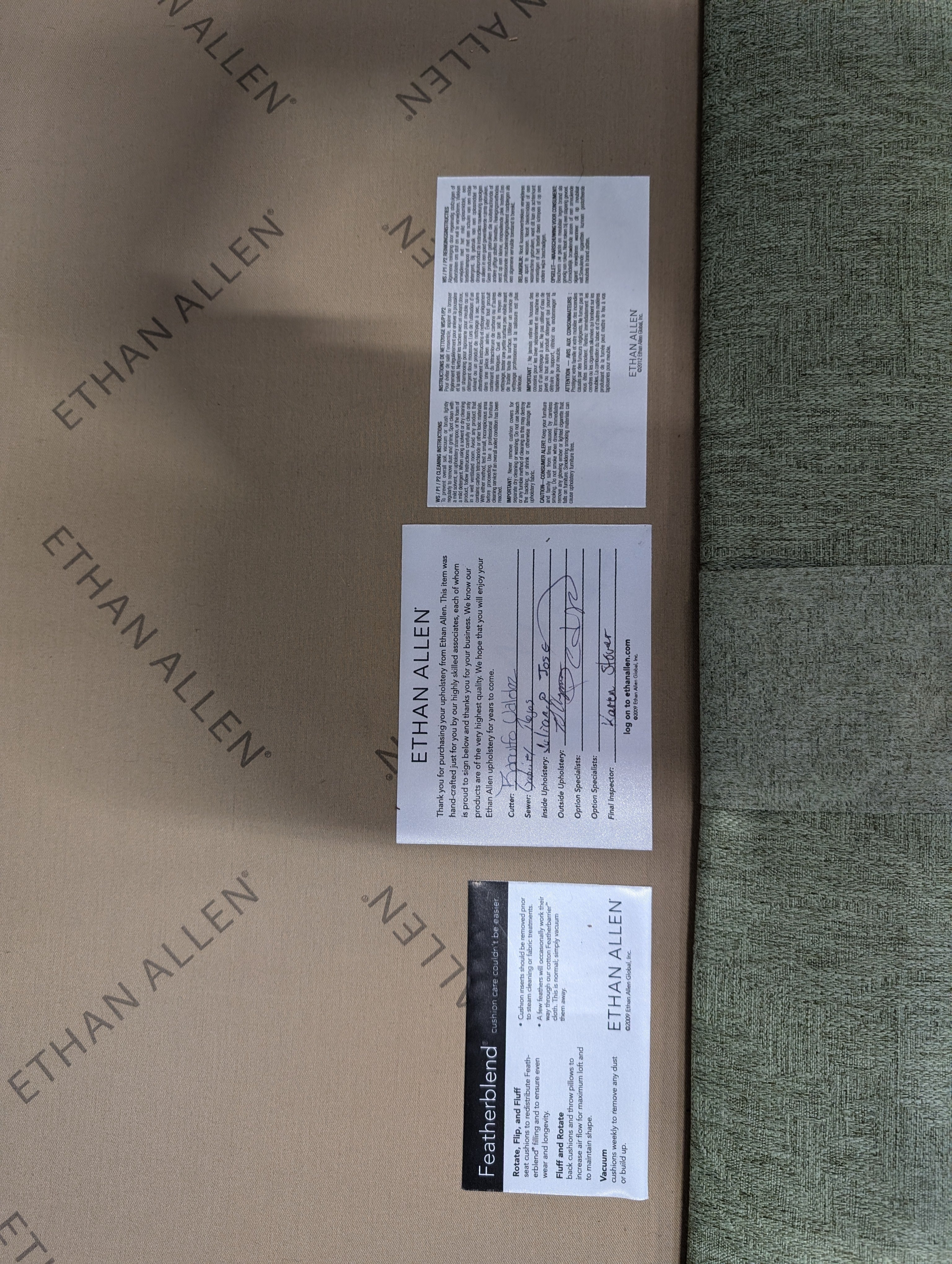 Ethan Allen Sage Green Textured Fabric Sectional Sofa Component