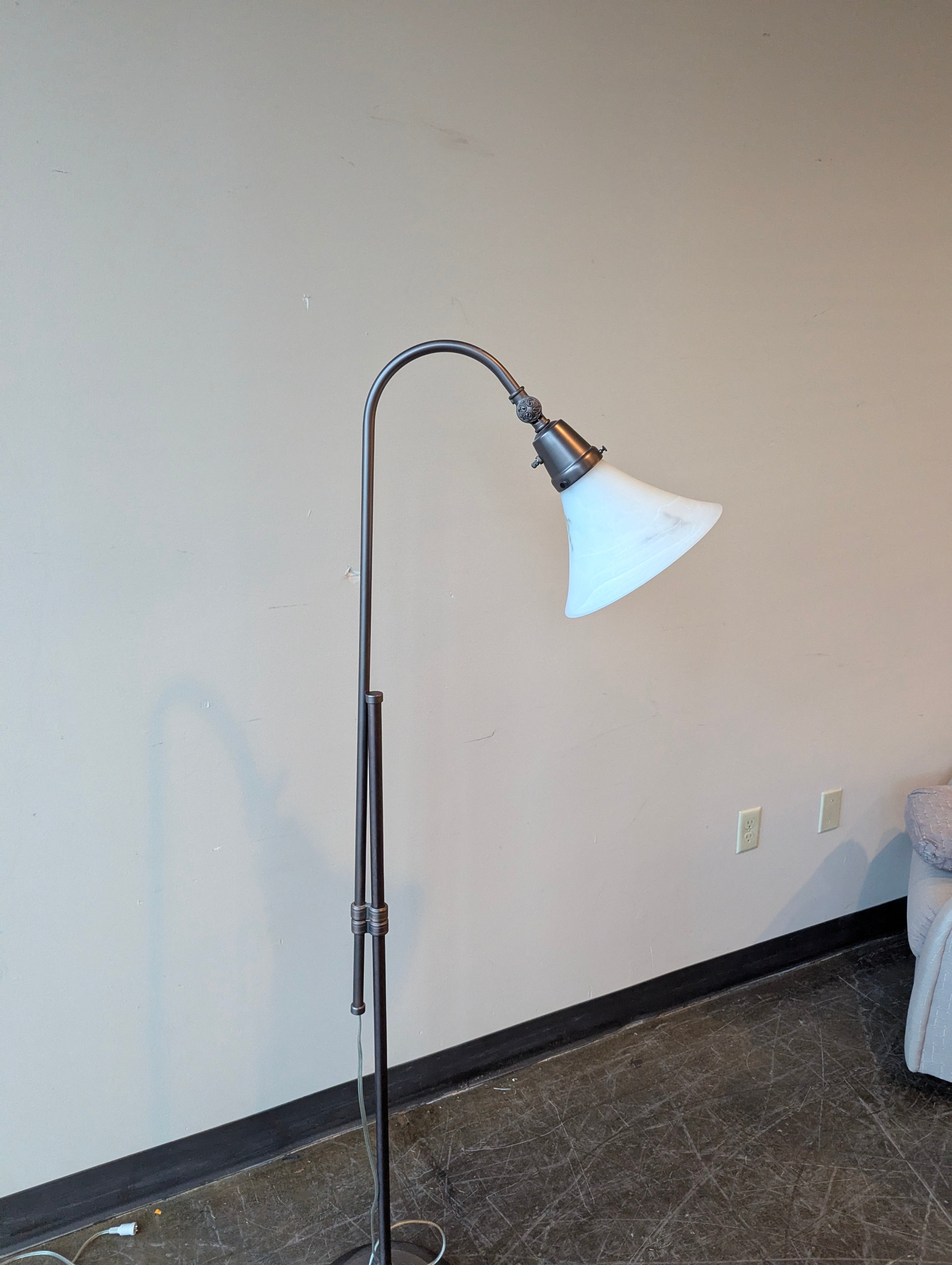 Industrial-Inspired Arc Floor Lamp with Frosted Glass Shade in