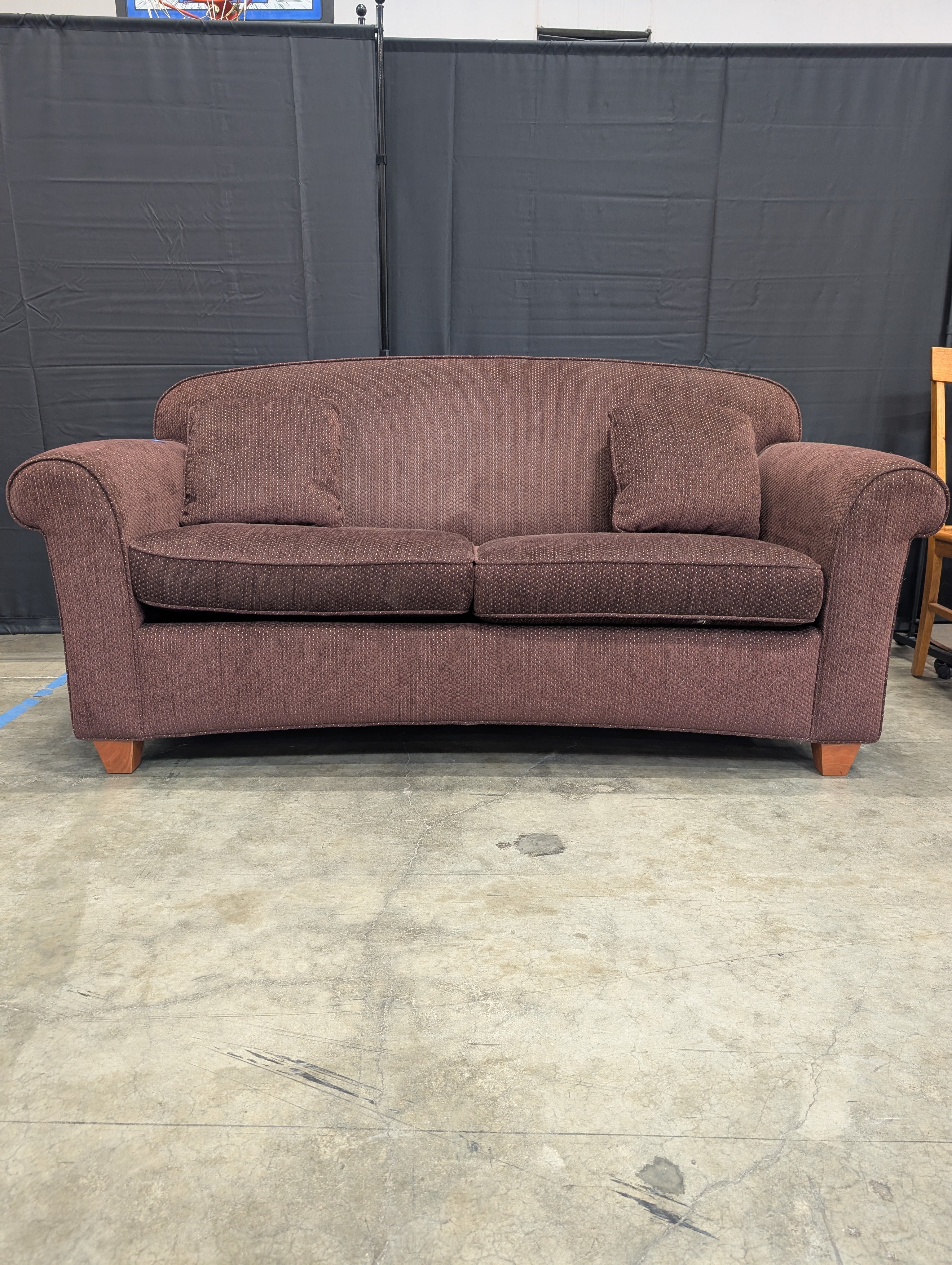 Dark Brown Textured Fabric Rolled Arm Couch