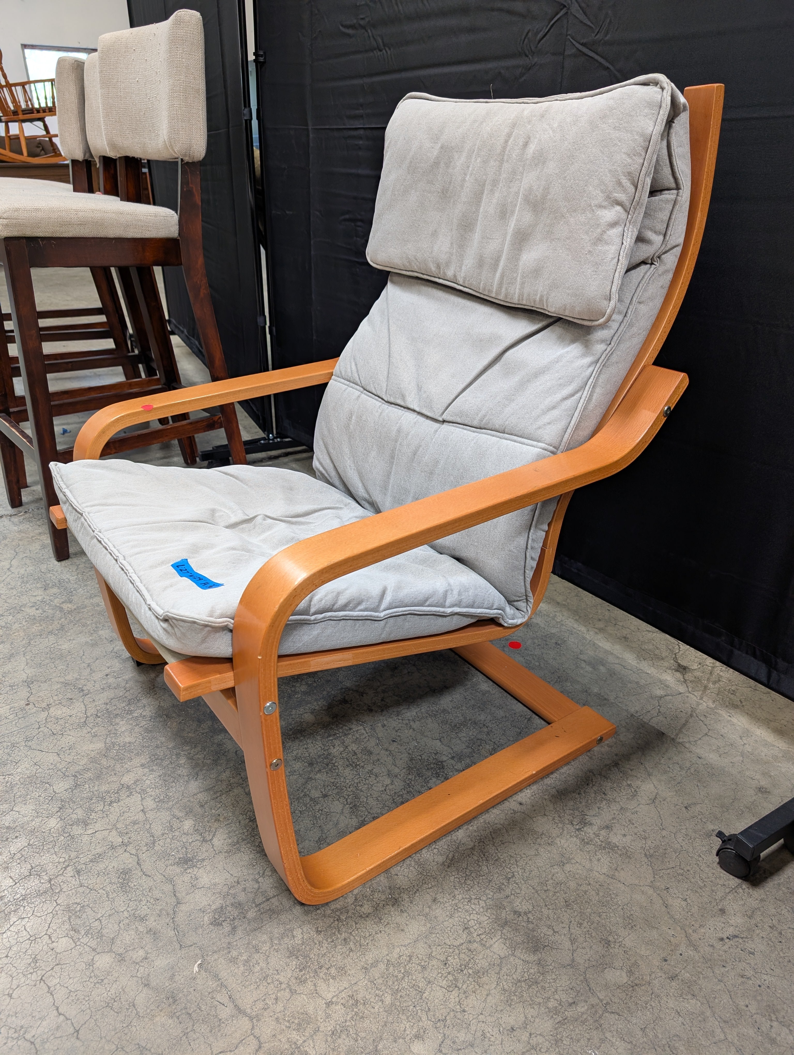 Bentwood Lounge Armchair with Grey Cushions