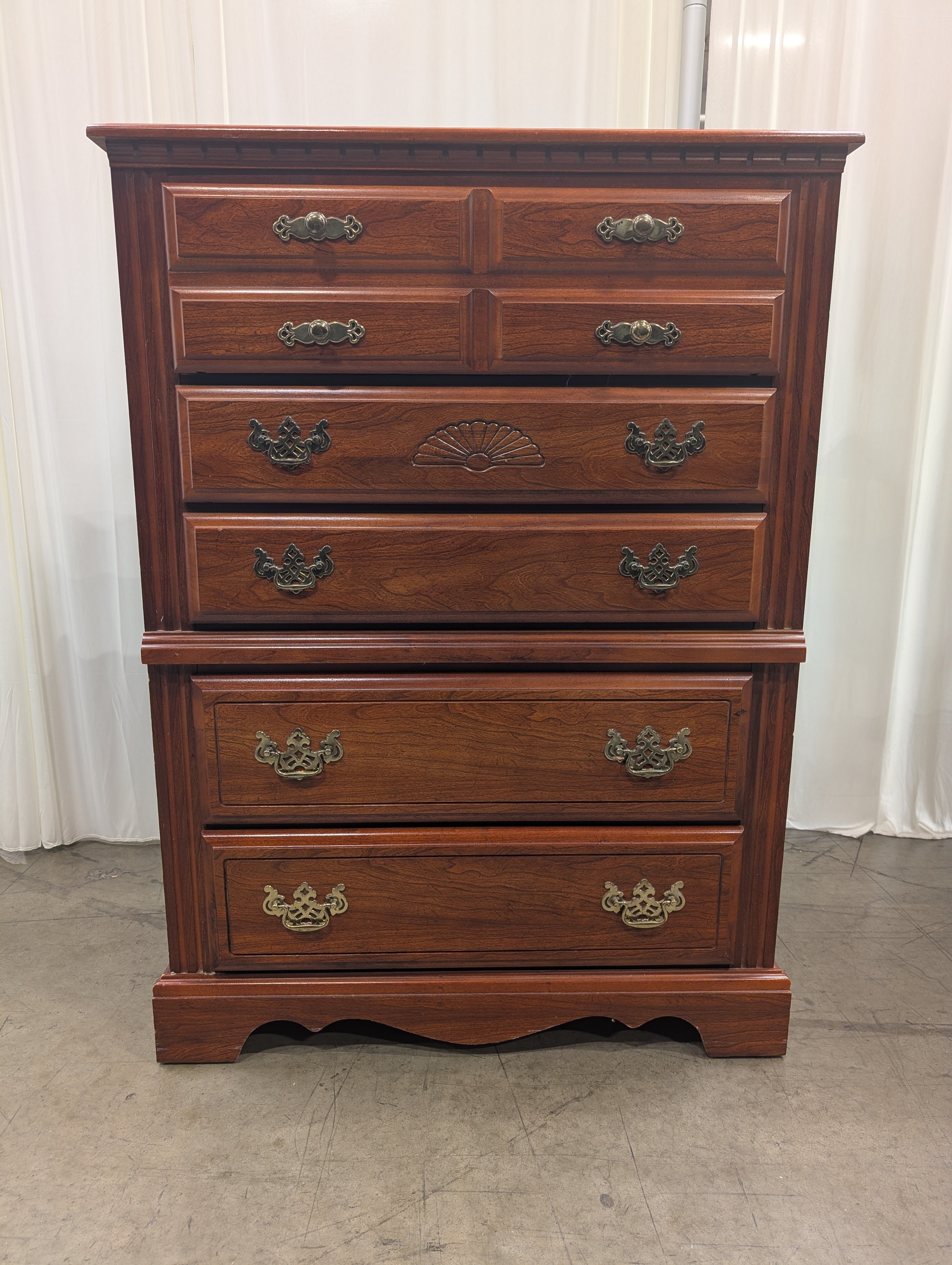 Traditional Cherry Wood Dresser with Brass Pulls
