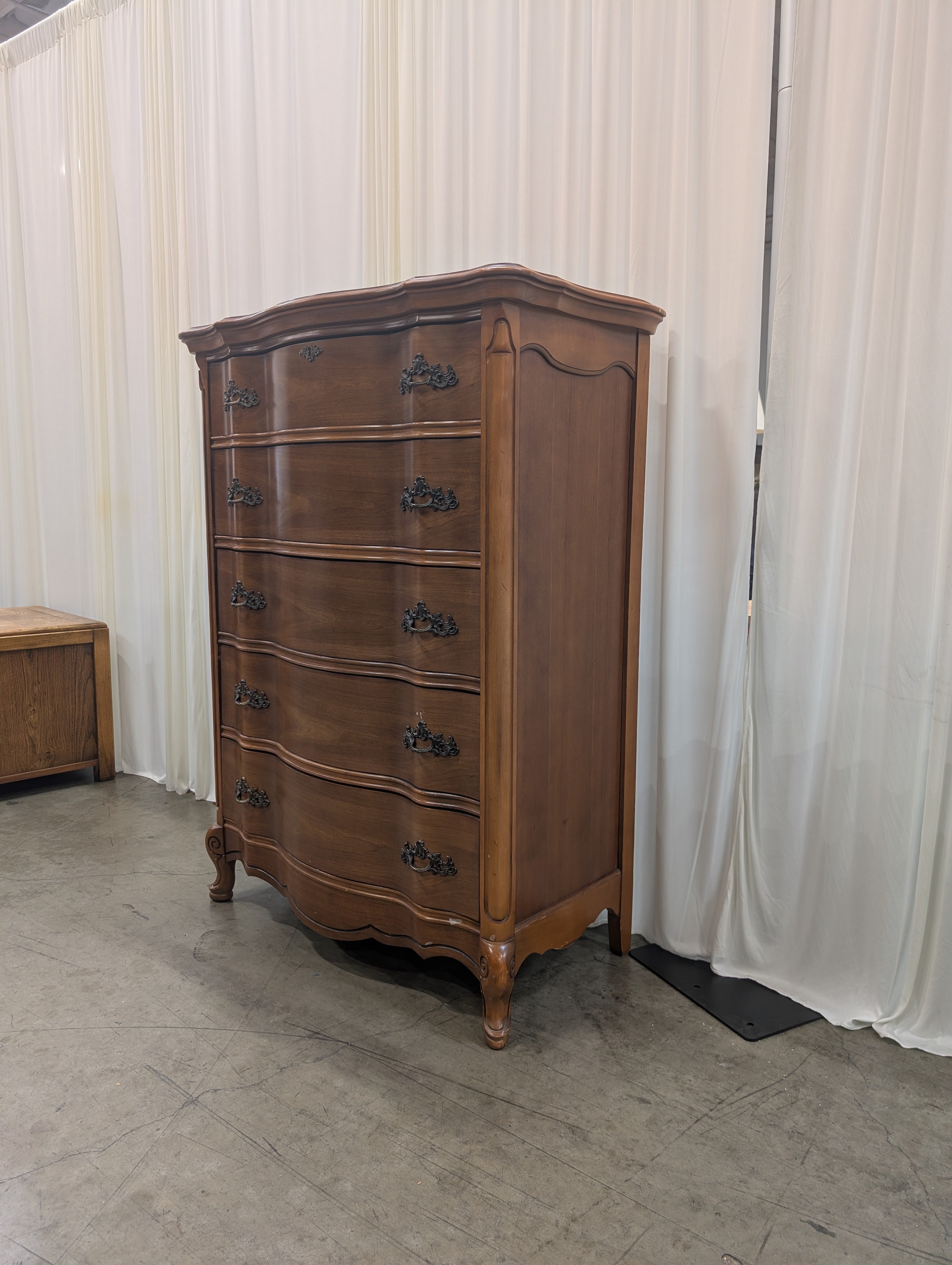 French Provincial Five-Drawer Dresser with Ornate Hardware