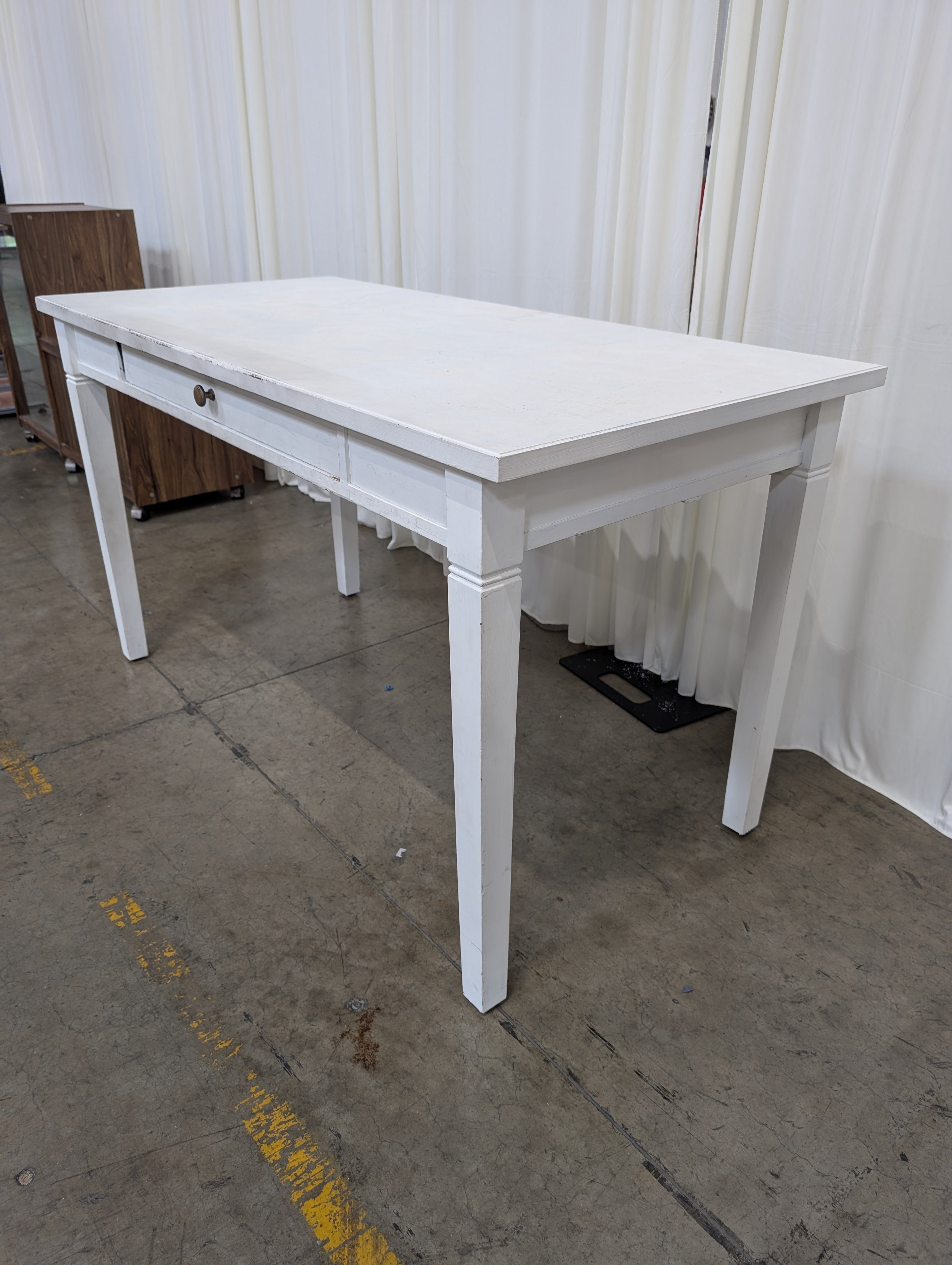Distressed White Wood Single-Drawer Desk