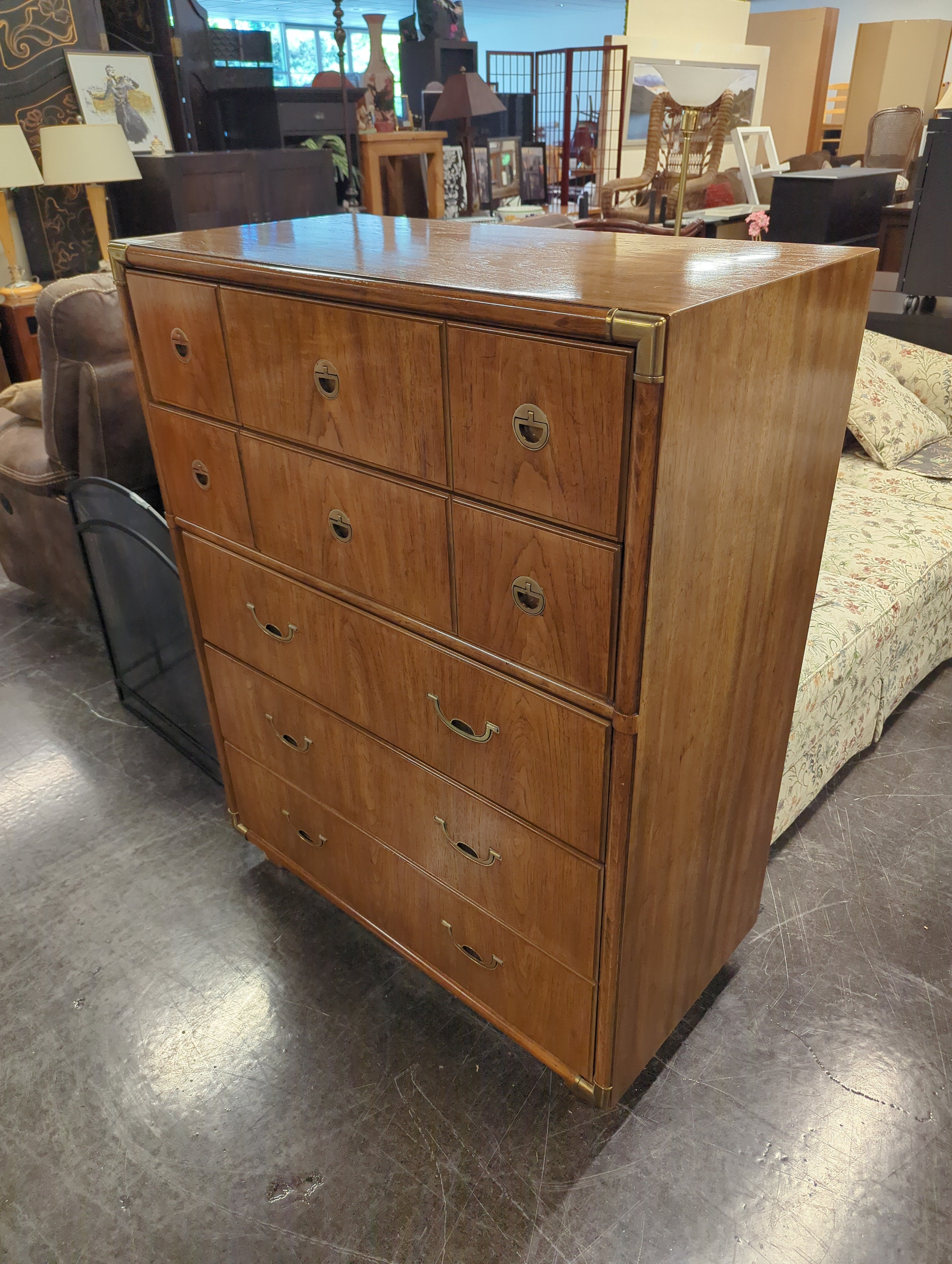 Mid-Century Campaign Highboy Dresser by Drexel From Accolade Collection