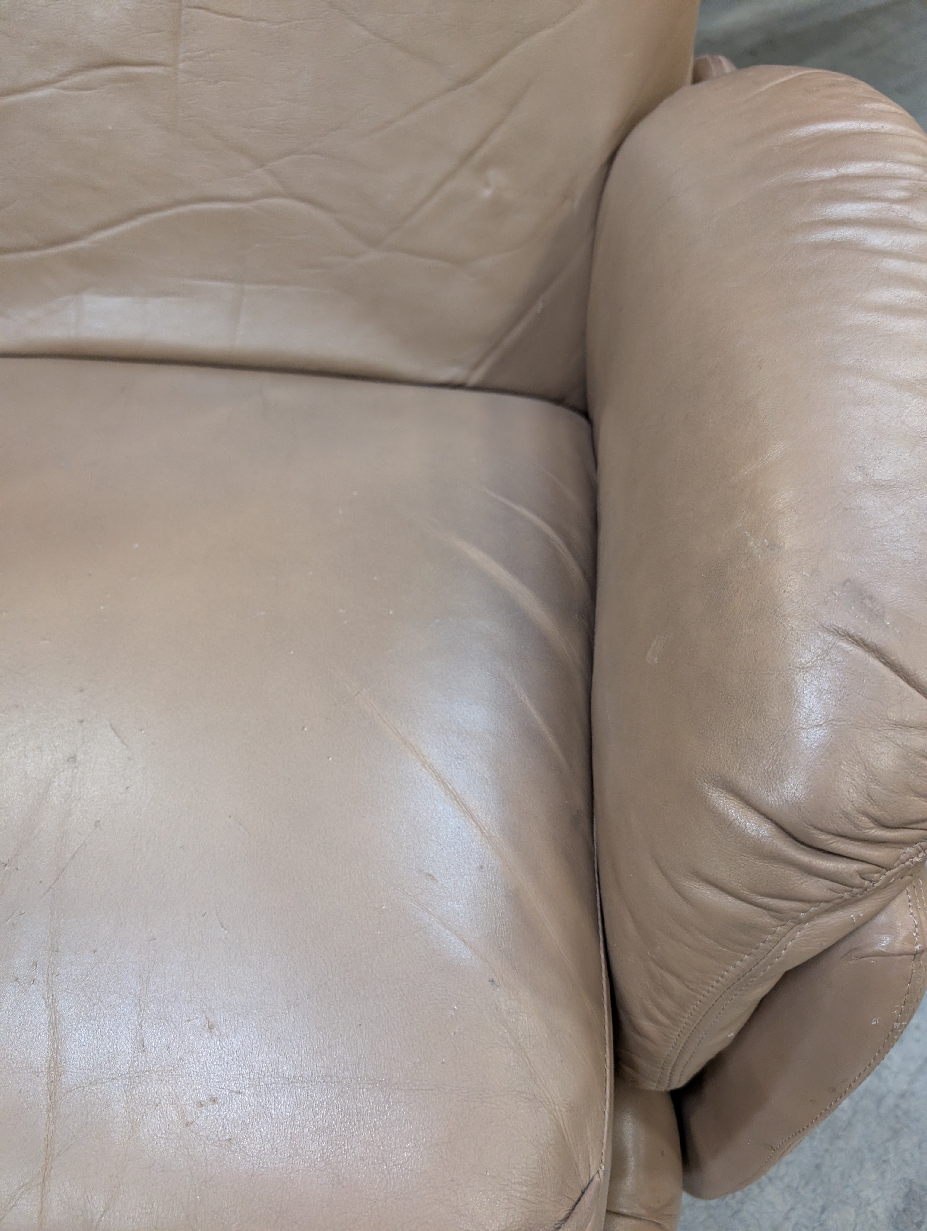 Used Plush Tan Upholstered Recliner Chair