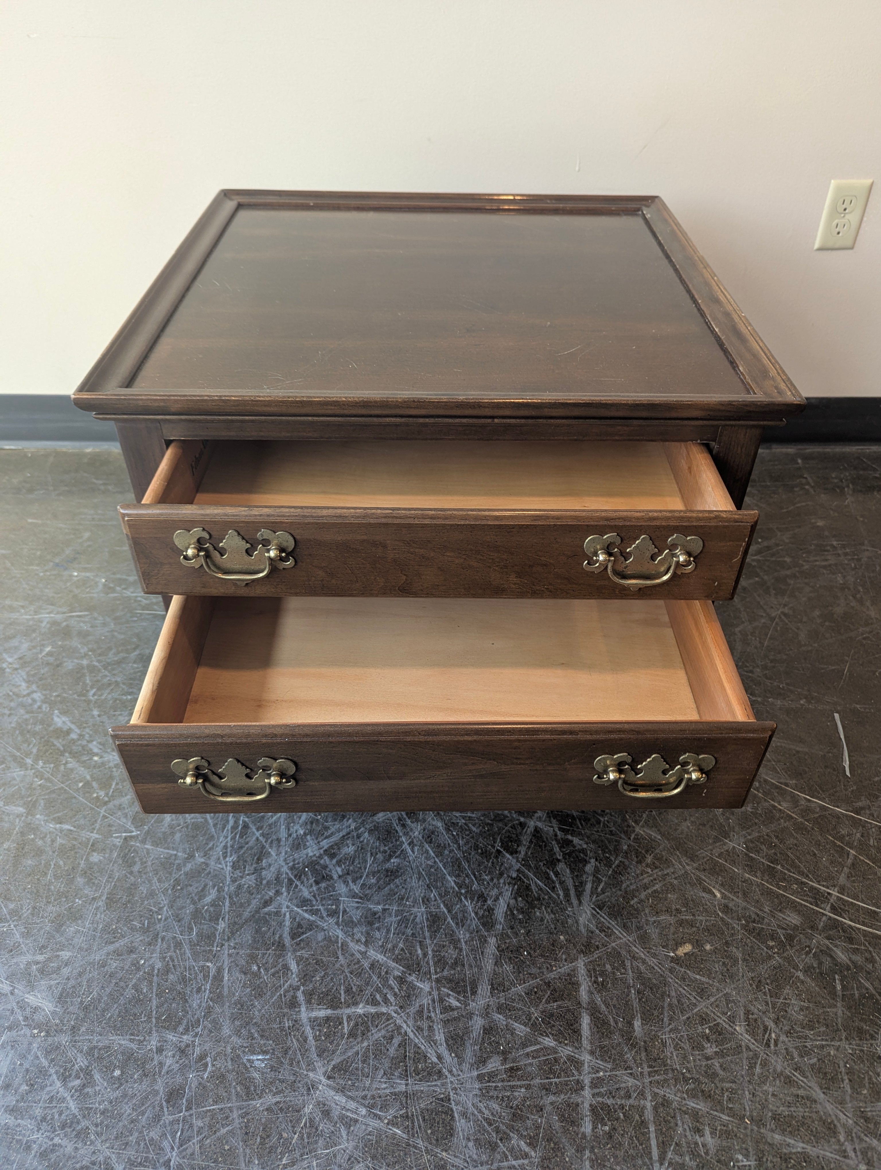 Ethan Allen Hardwood Side Table with Two Drawers