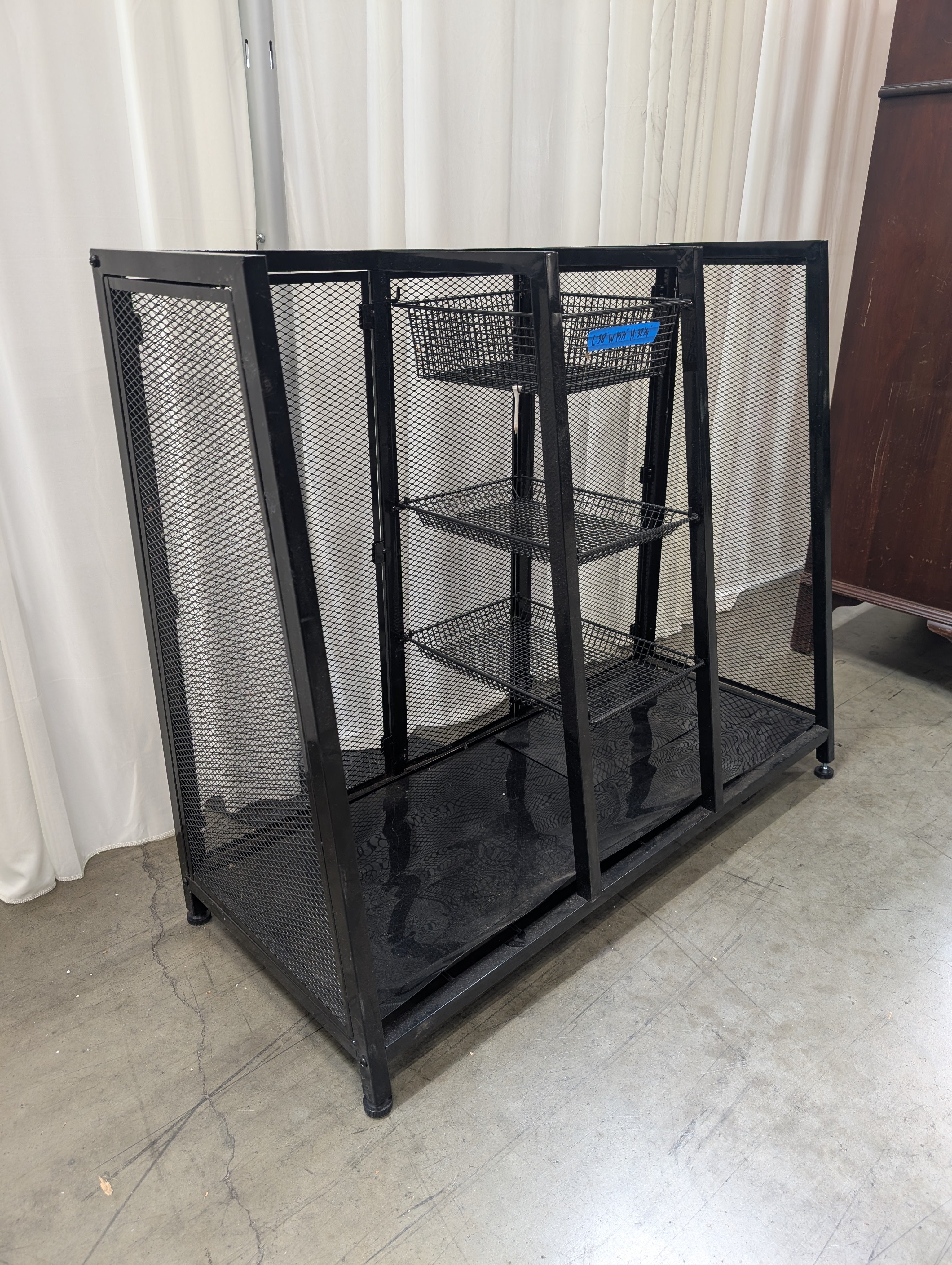 Black Metal Mesh Bookcase with Baskets