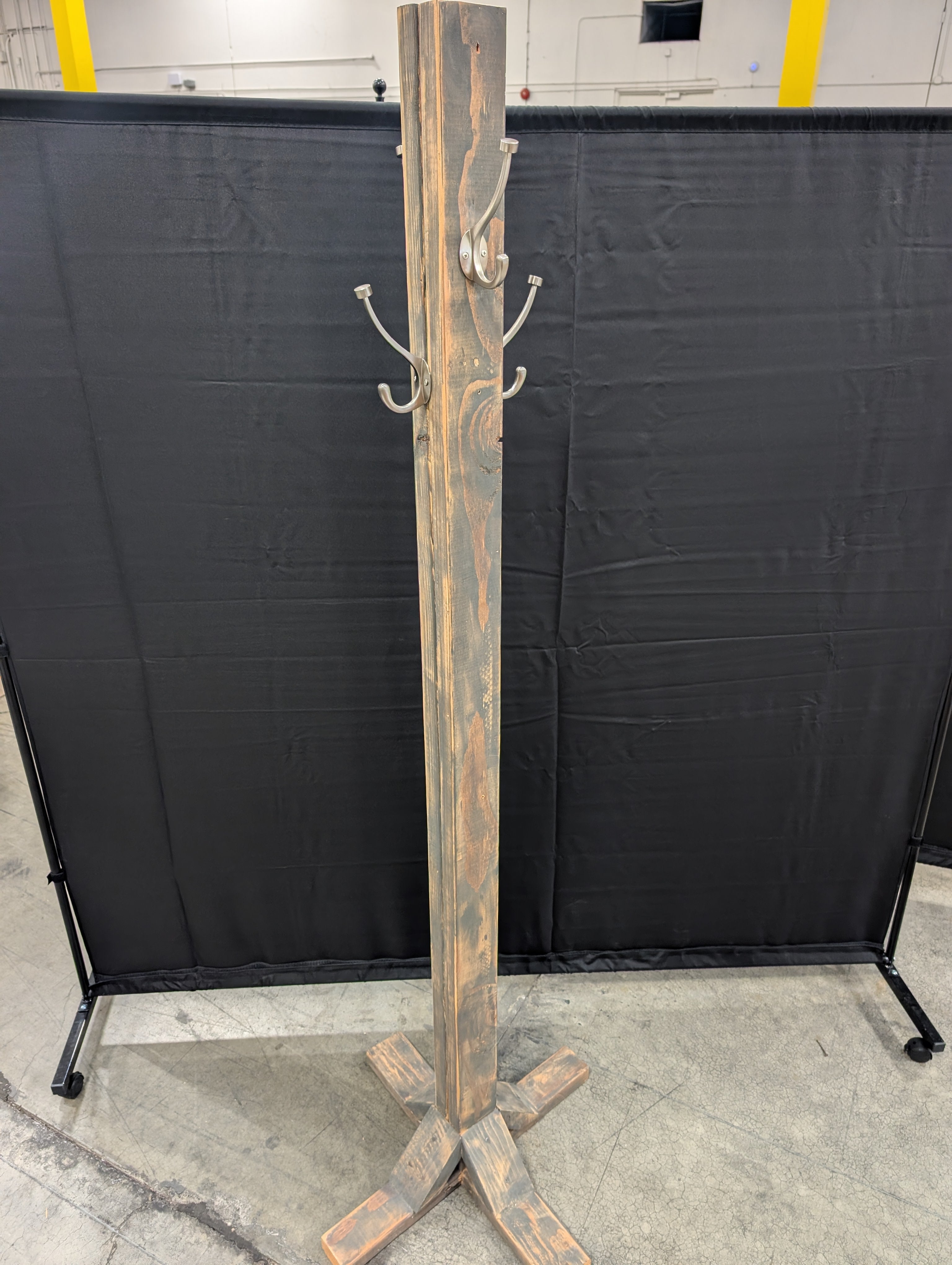 Rustic Wood Standing Coat Rack with Multiple Metal Hooks
