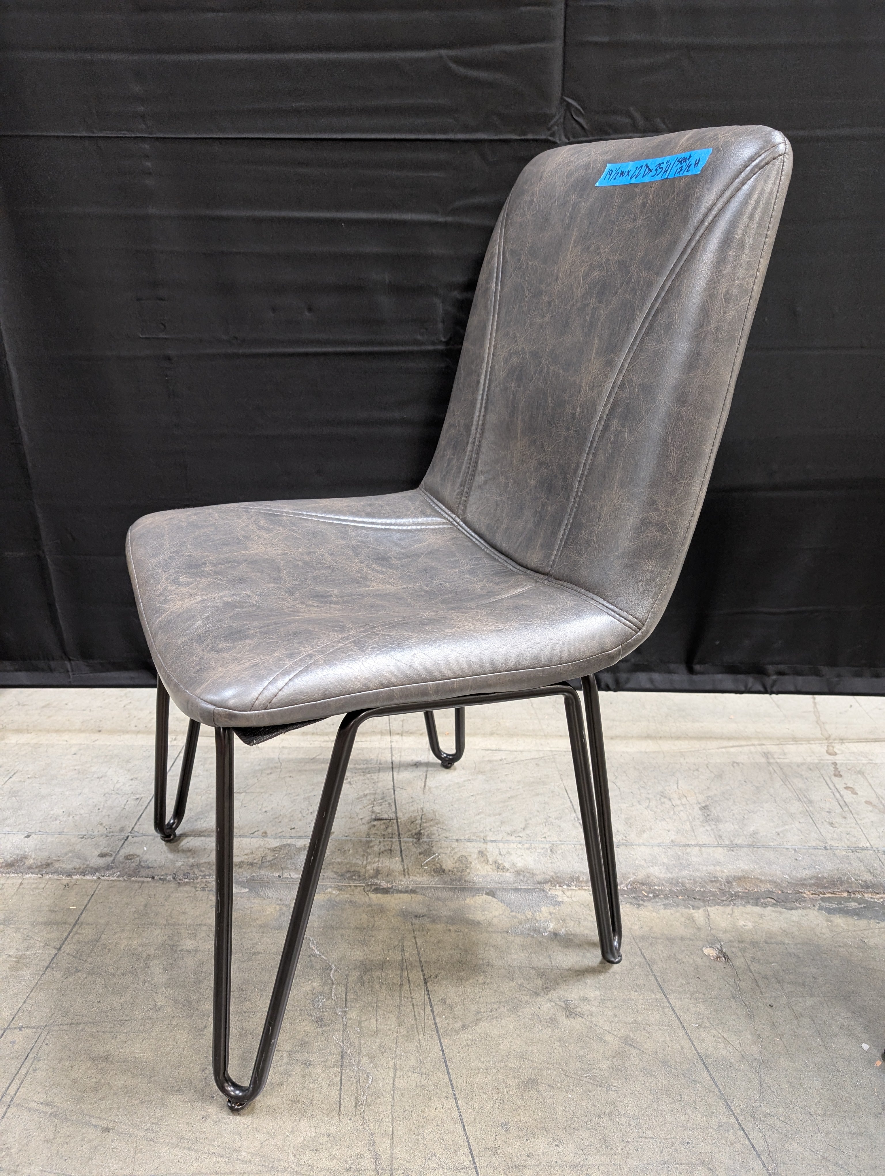 Distressed Gray Faux Leather Dining Chair with Hairpin Legs