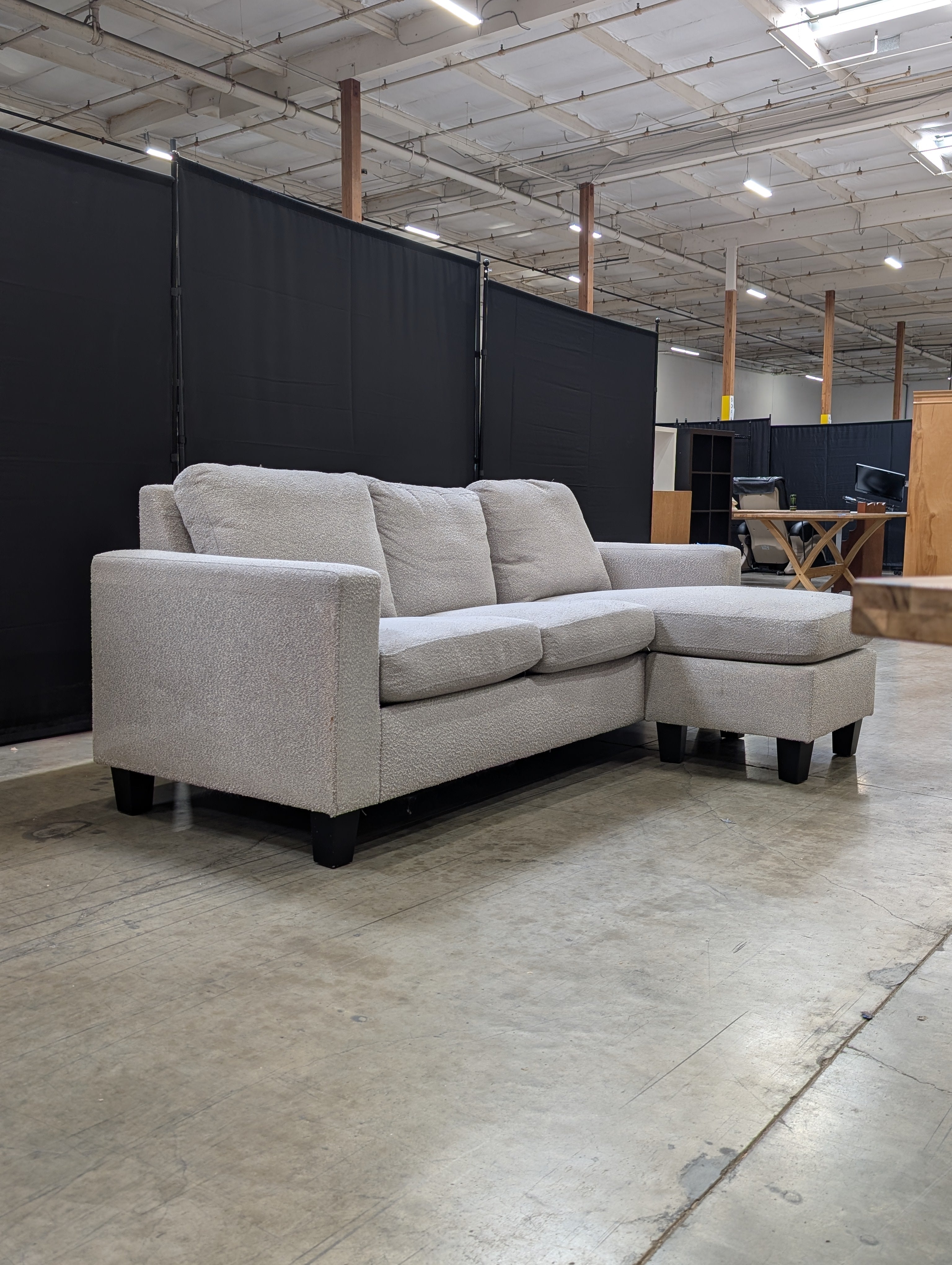 Modern Two-Tone Boucle Sofa with Integrated Ottoman