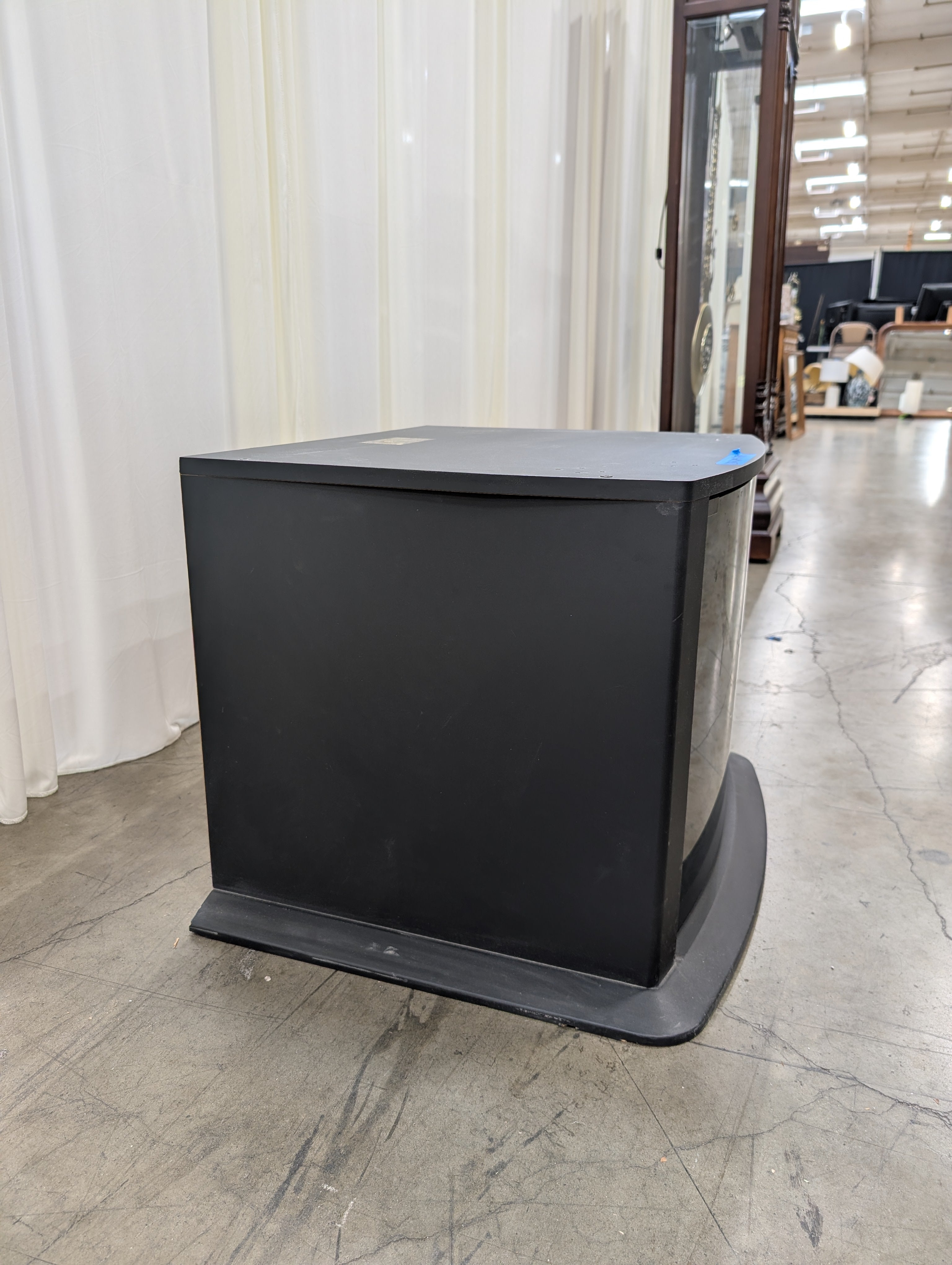 Curved Black Glass TV Stand with Tinted Door