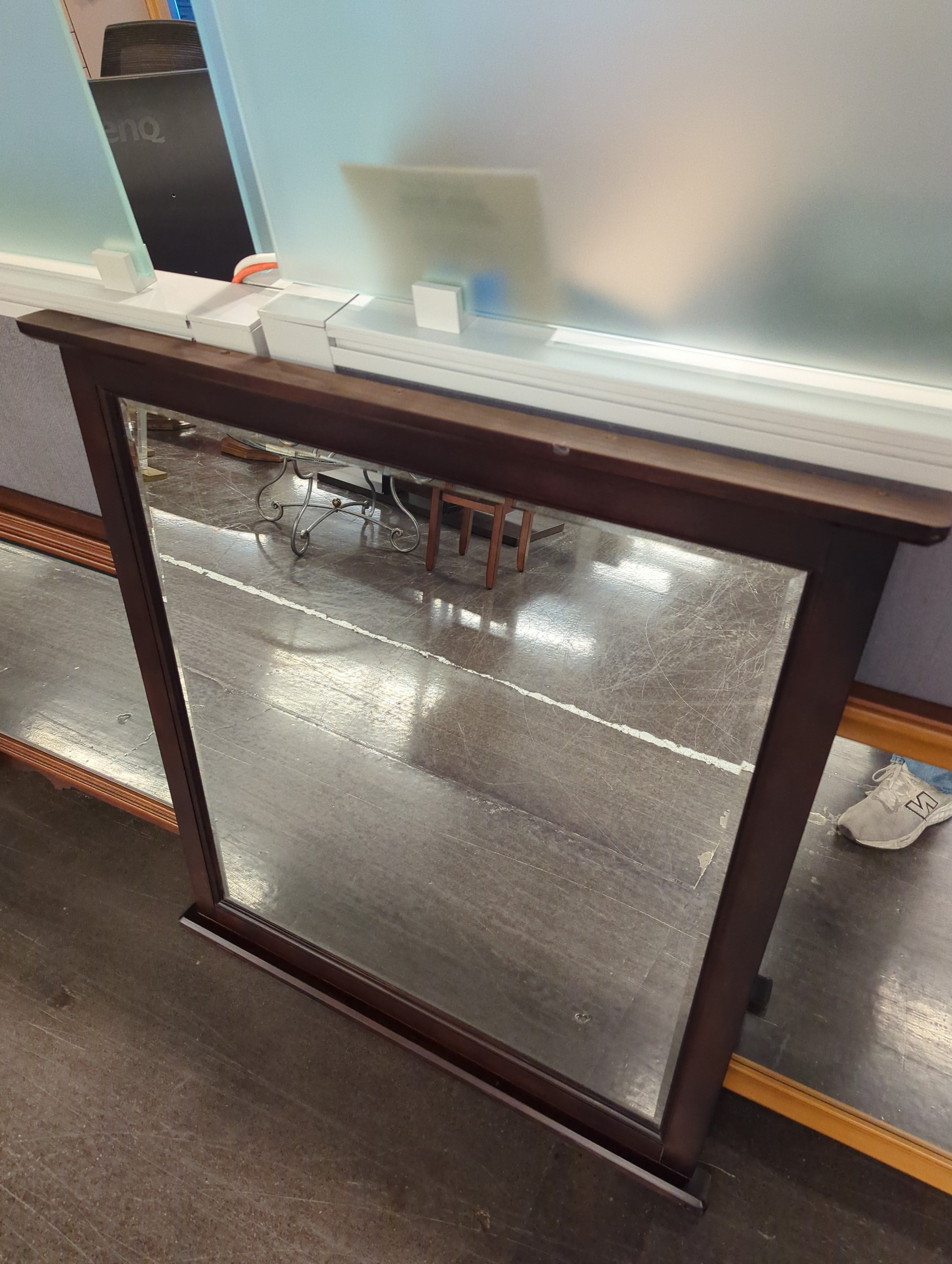 Large Rectangular Dark Wood Framed Wall Mirror