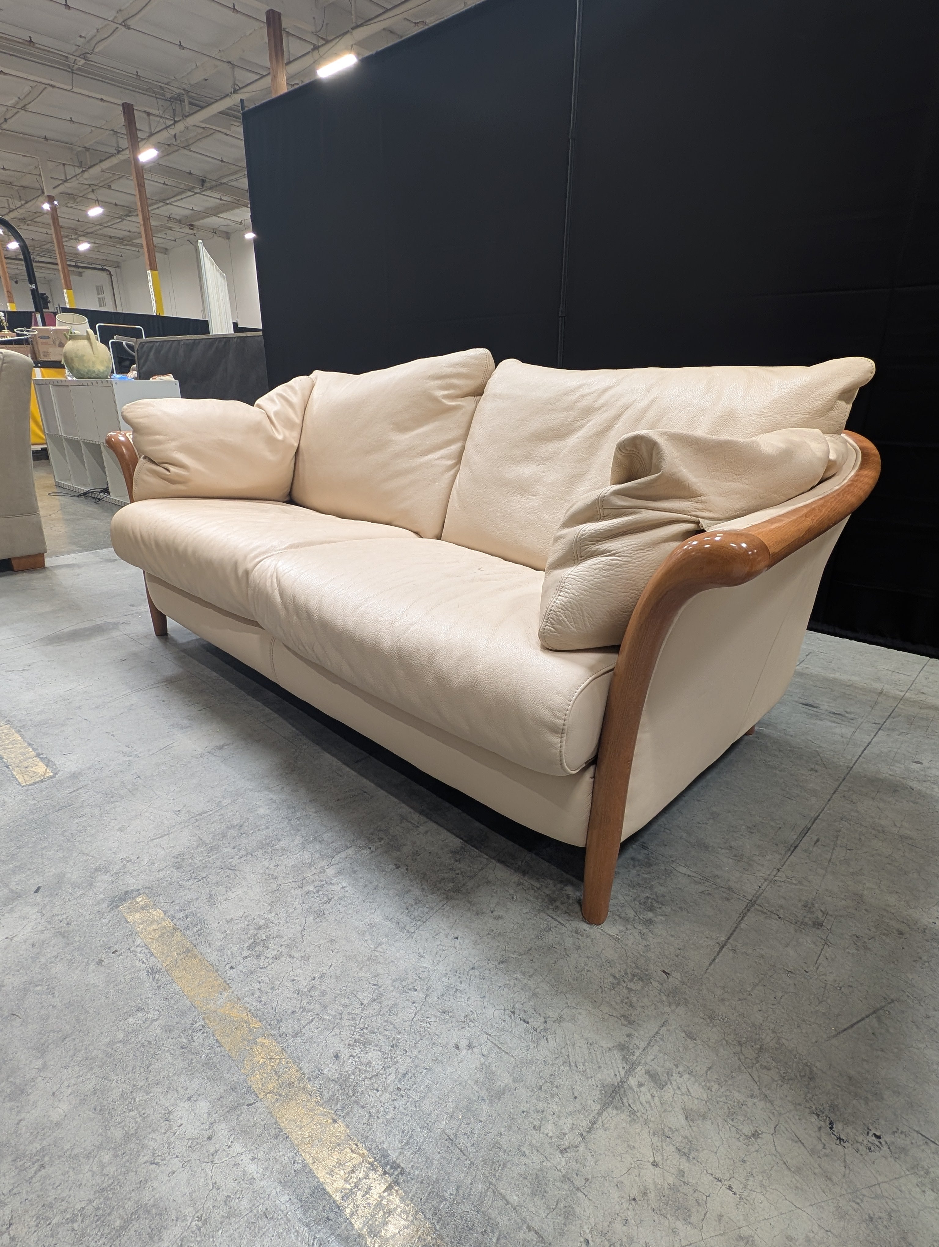 Italian Two-Seater Sofa with Wood Accents