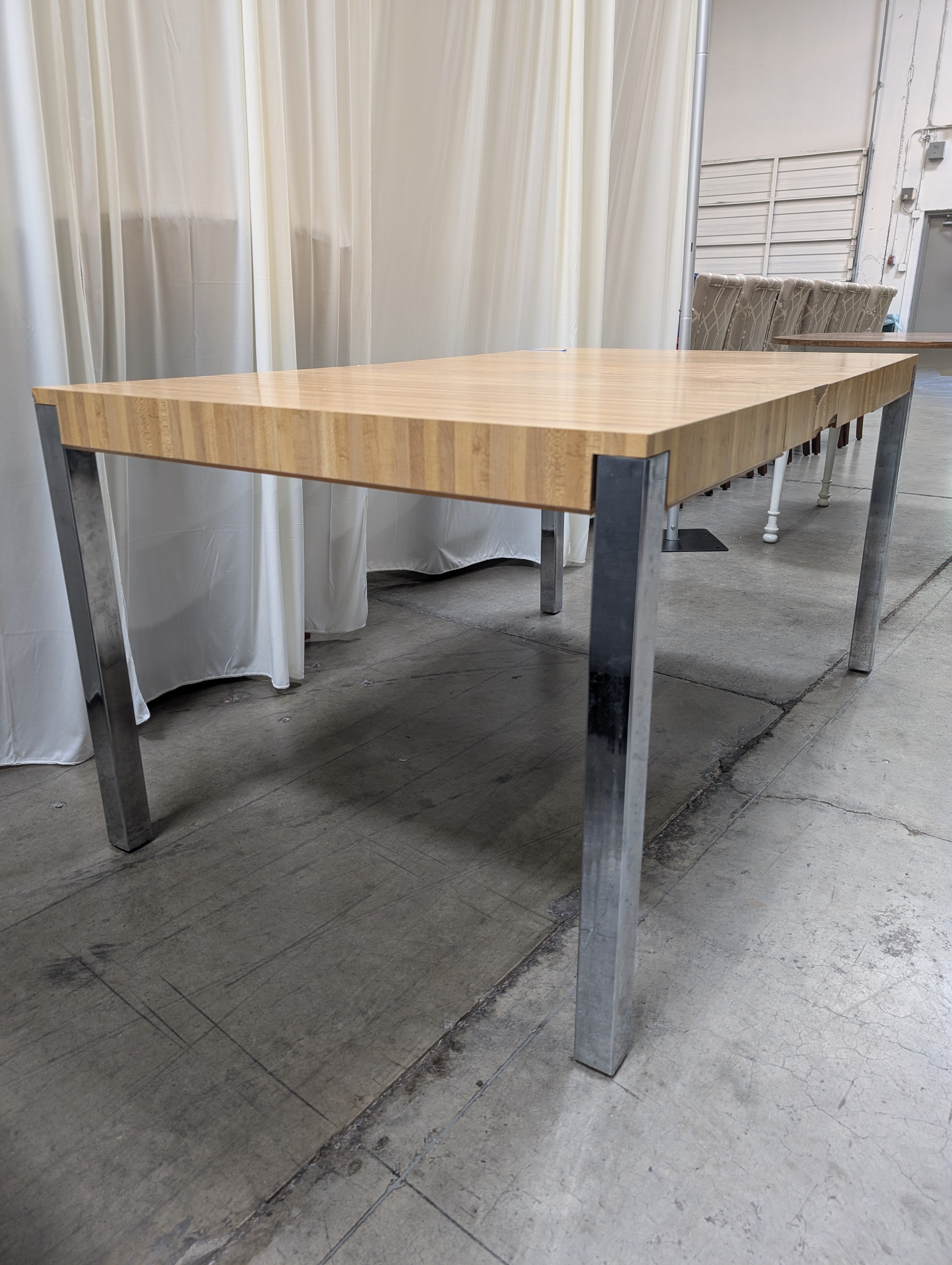 Light Wood Striped Top Desk with Chrome Legs