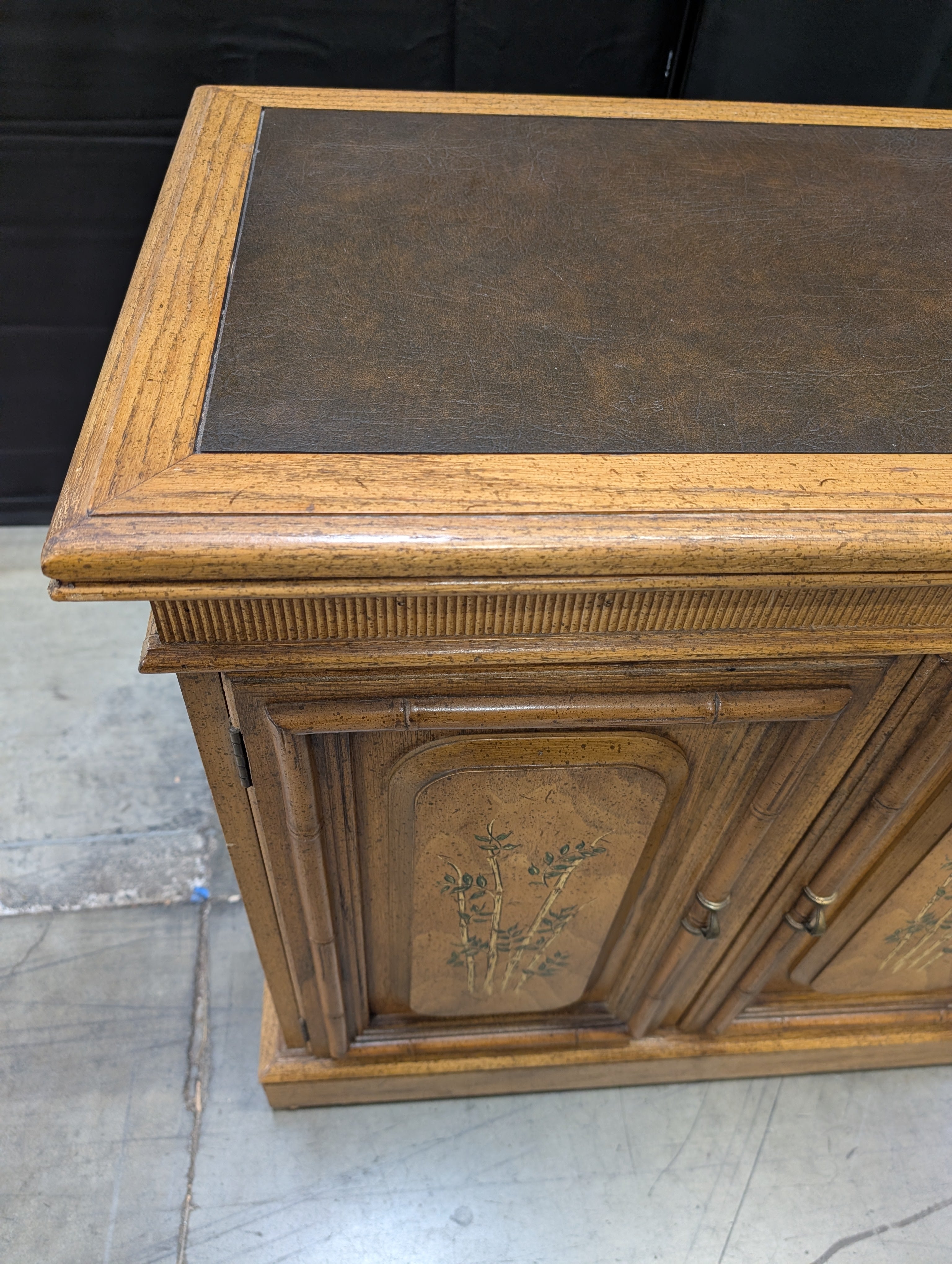 Vintage Chinoiserie Wood Storage Cabinet with Painted Bamboo Motif
