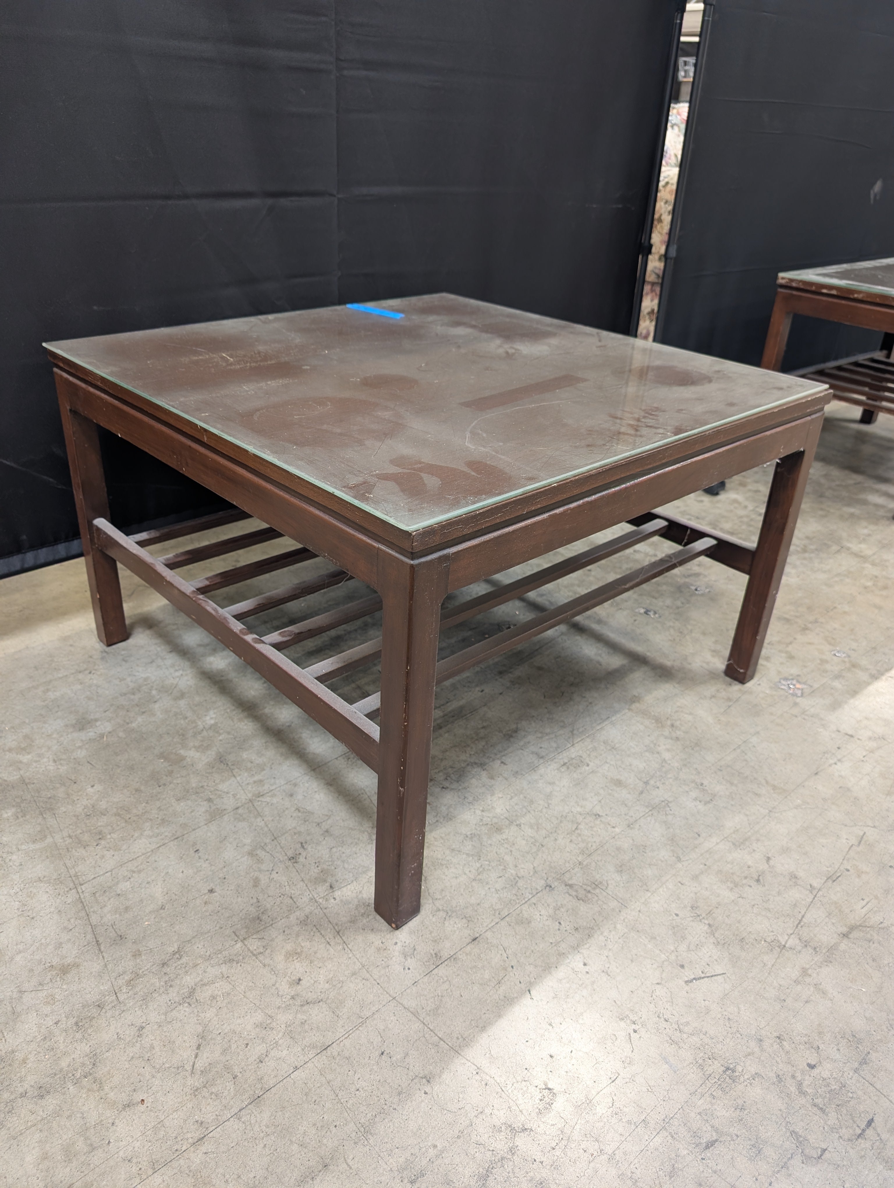 Modern Square Wood Frame Coffee Table with Glass Top