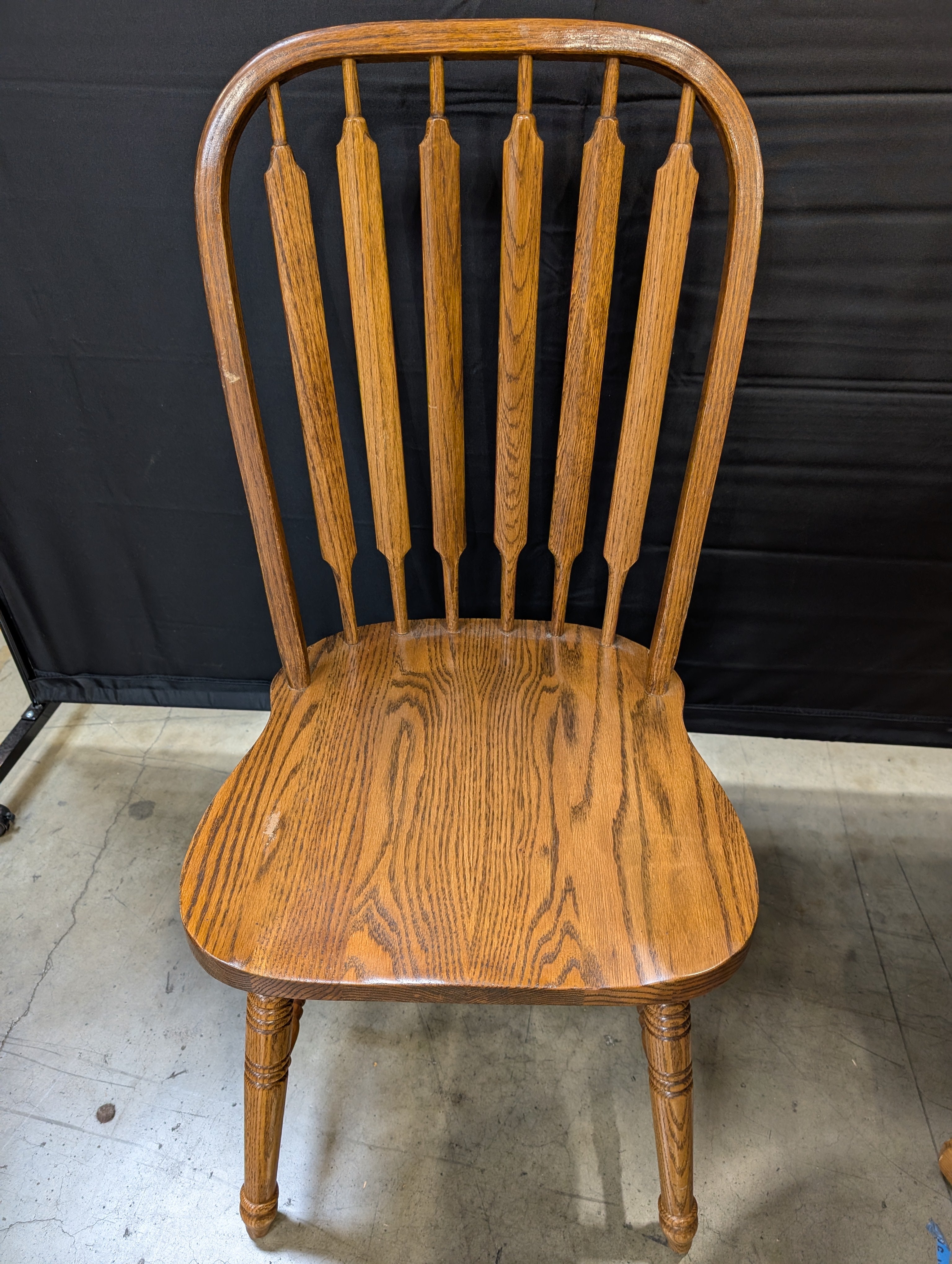 Oak Finish Dining Table with Six Spindle Back Chairs