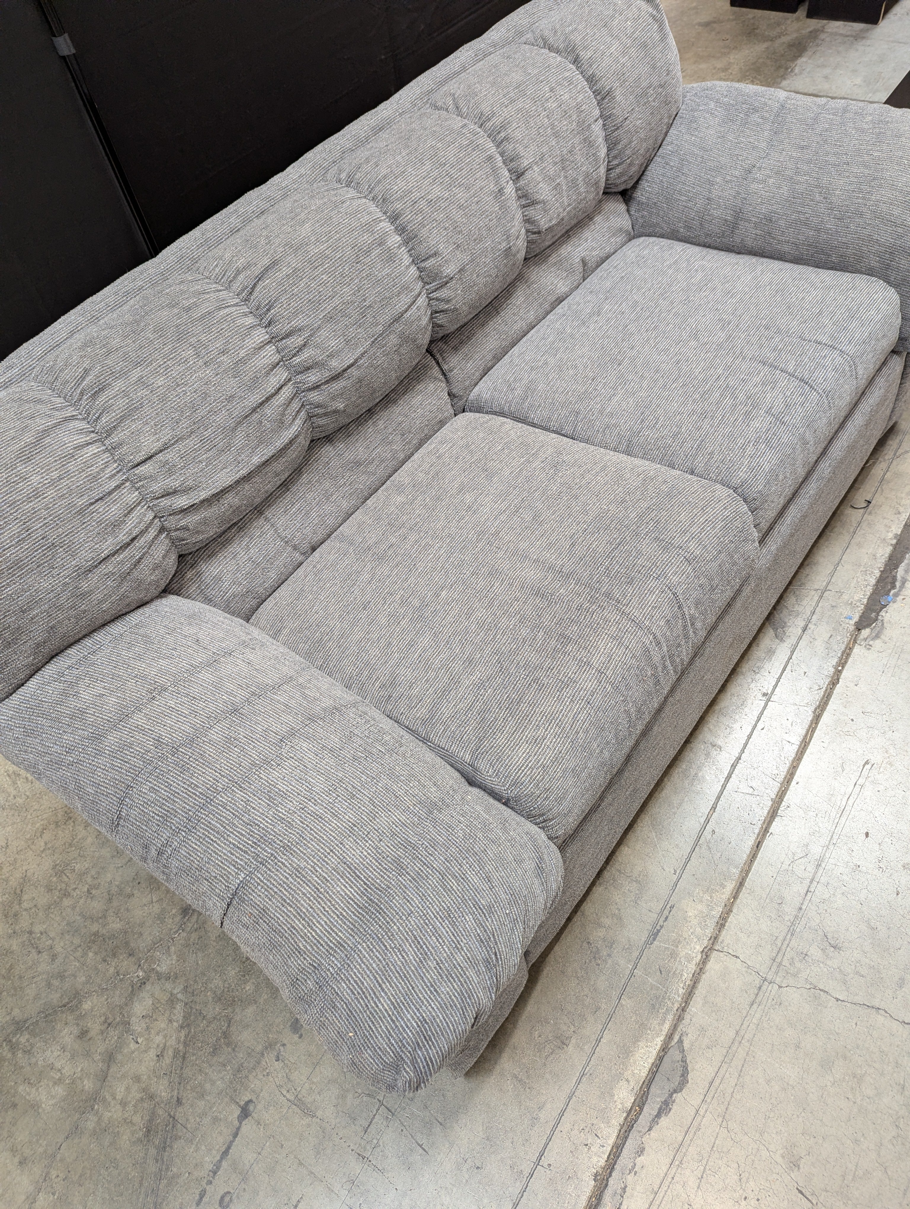 Textured Grey Fabric Two-Seater Sofa with Rolled Arms