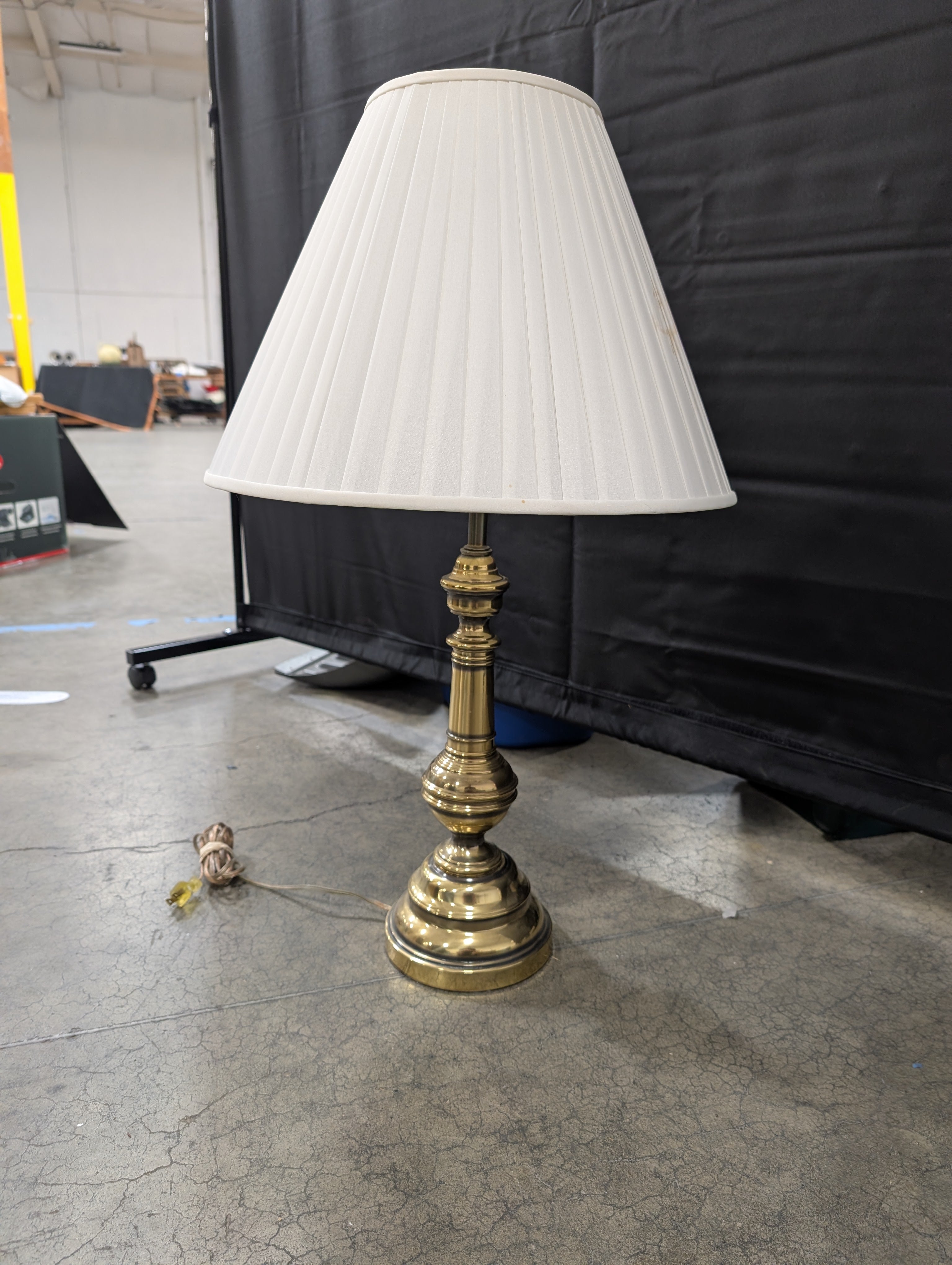 Classic Brass Table Lamp with Pleated White Shade