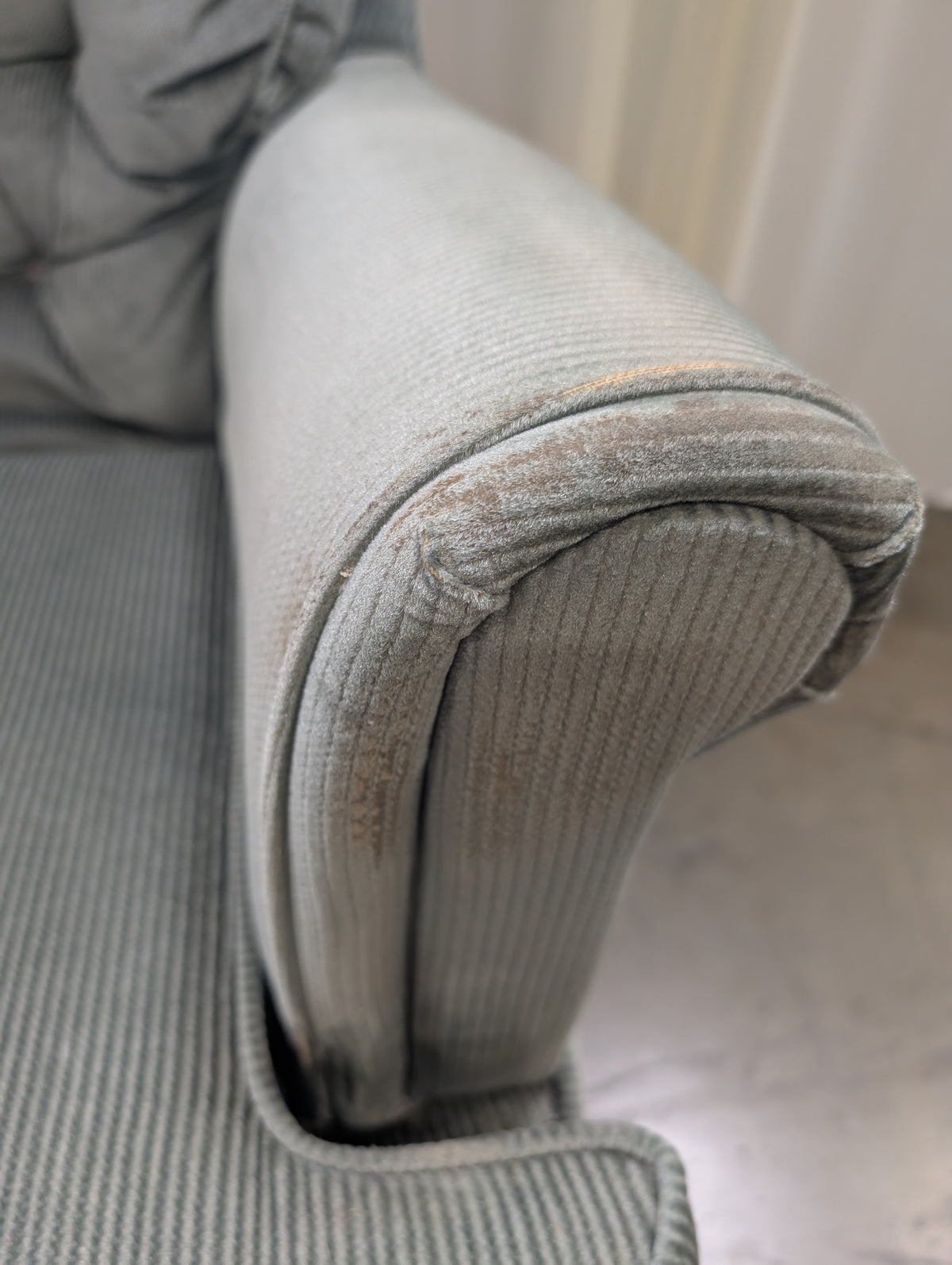 Plush Sage Green Tufted Recliner in Corduroy