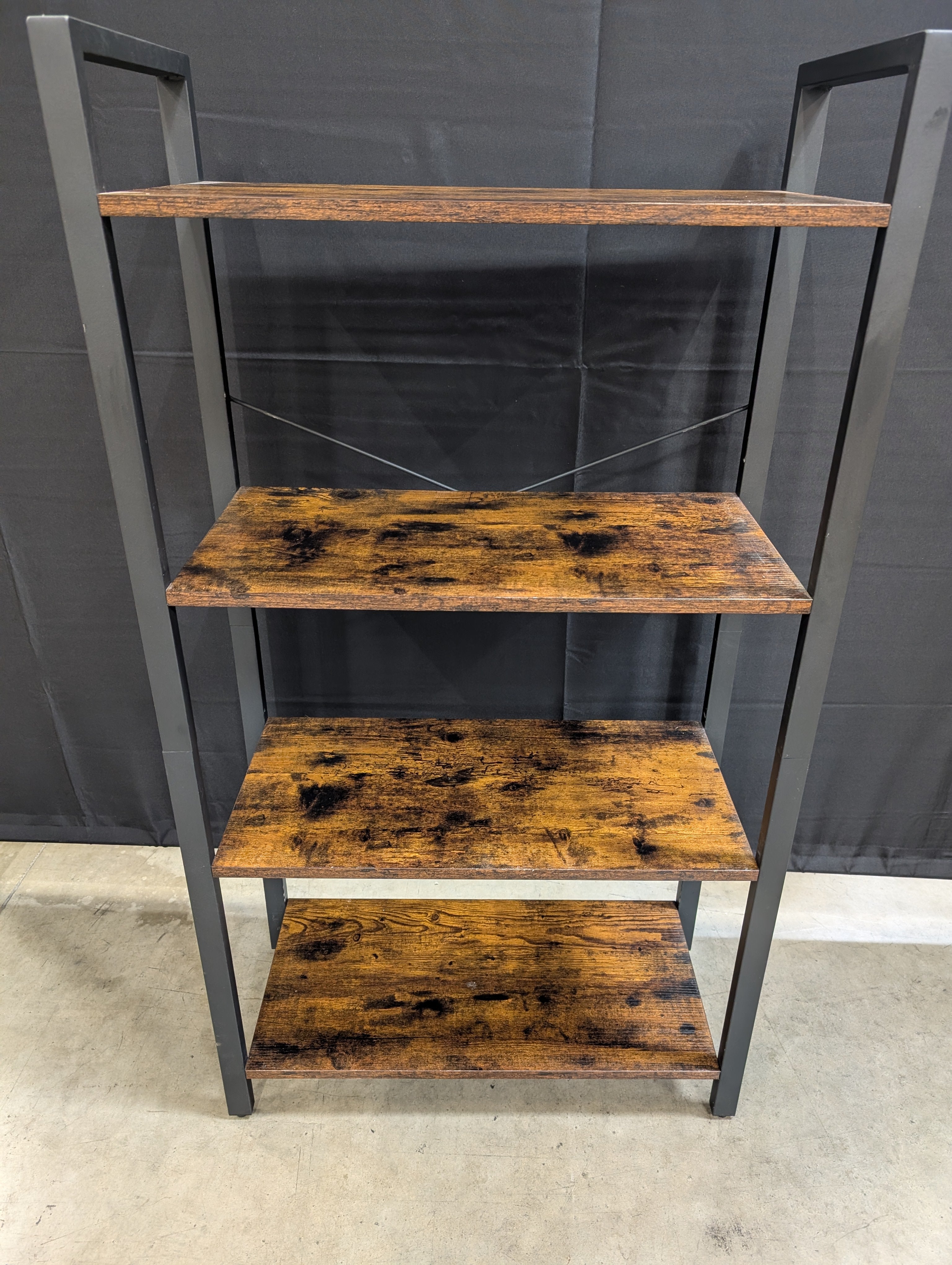 Industrial Rustic 4-Tier Bookshelf Dark Brown Wood-Look & Metal Frame