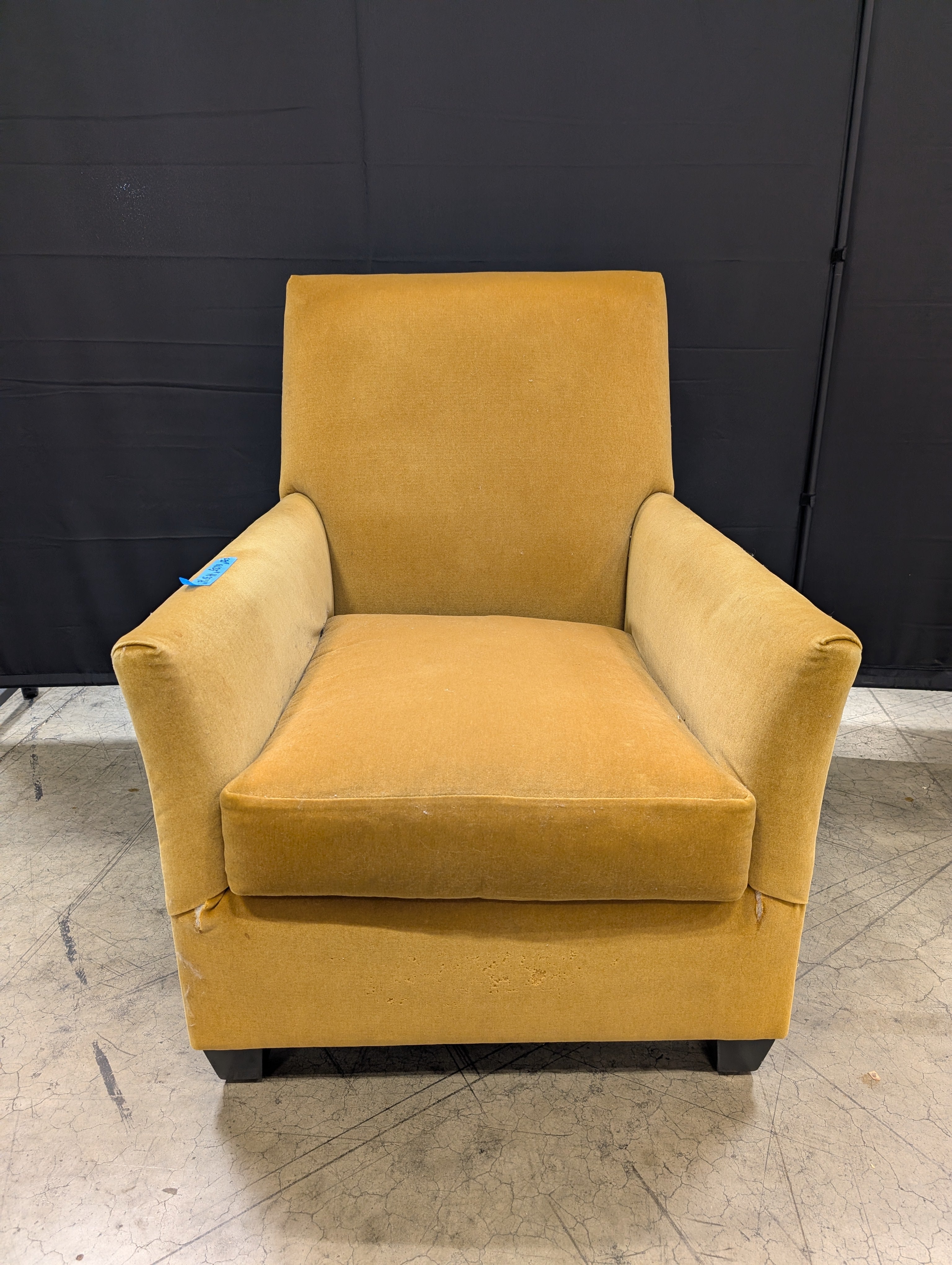 Tan Upholstered Armchair with Square Arms