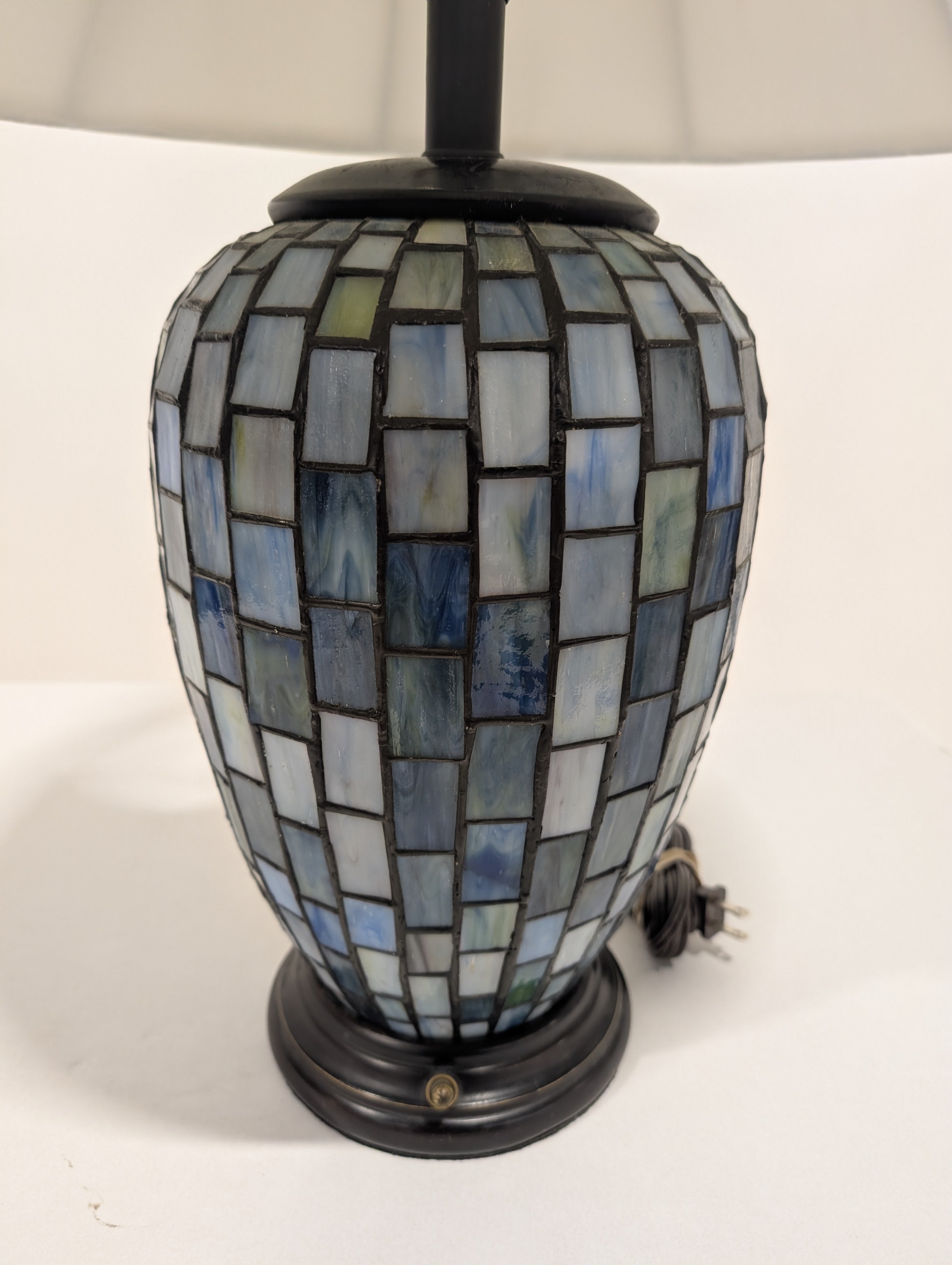 Artisan Mosaic Glass Table Lamp with Fabric Bell Shade