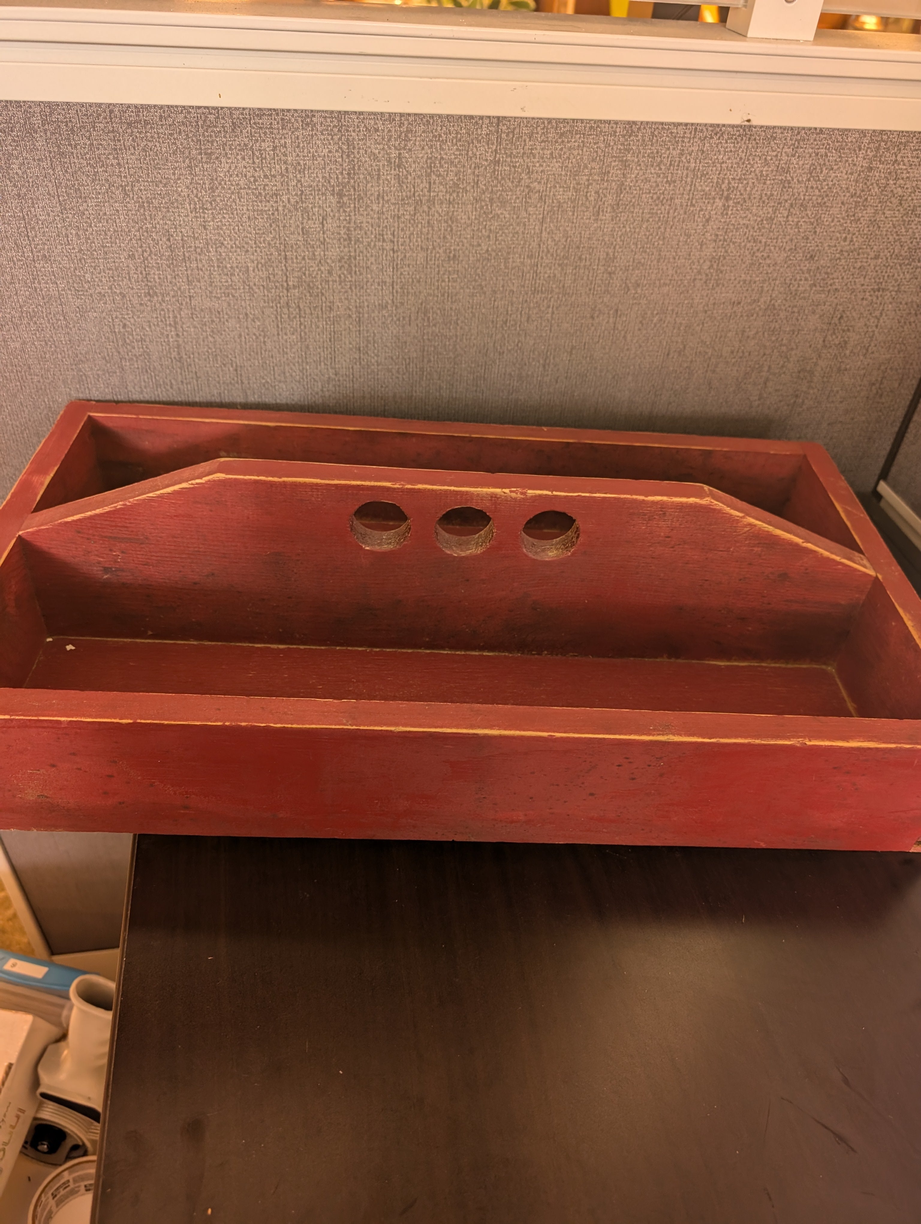 Rustic Red Wooden Storage Caddy with Handle