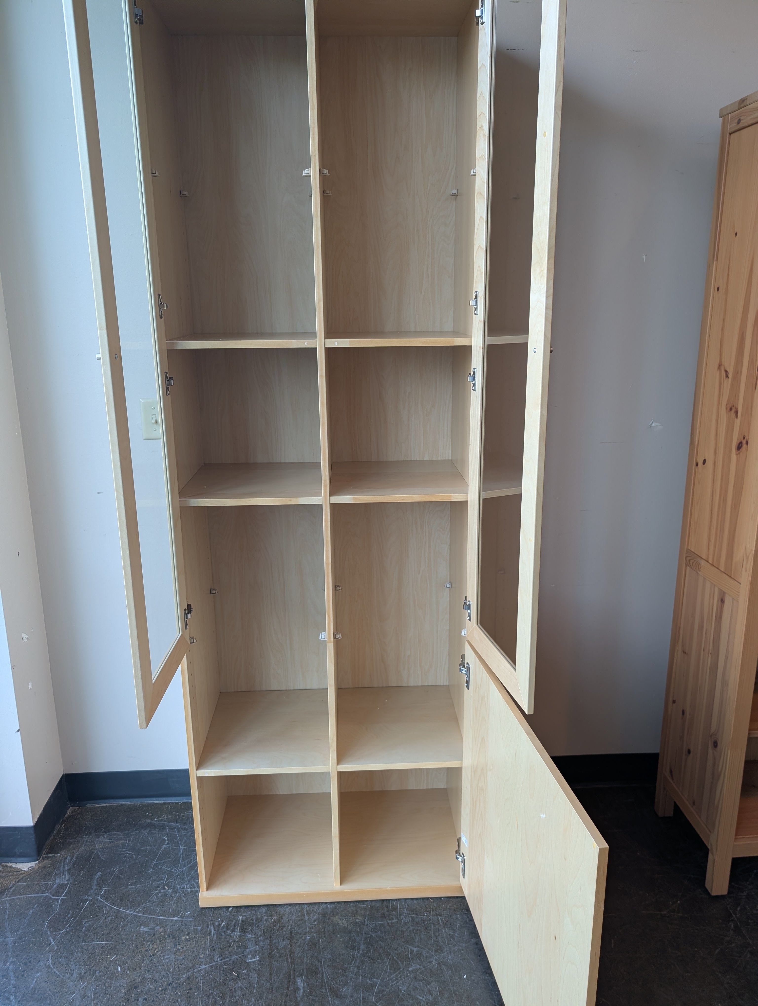 Pair of Versatile Light Wood Display and Storage Cabinet