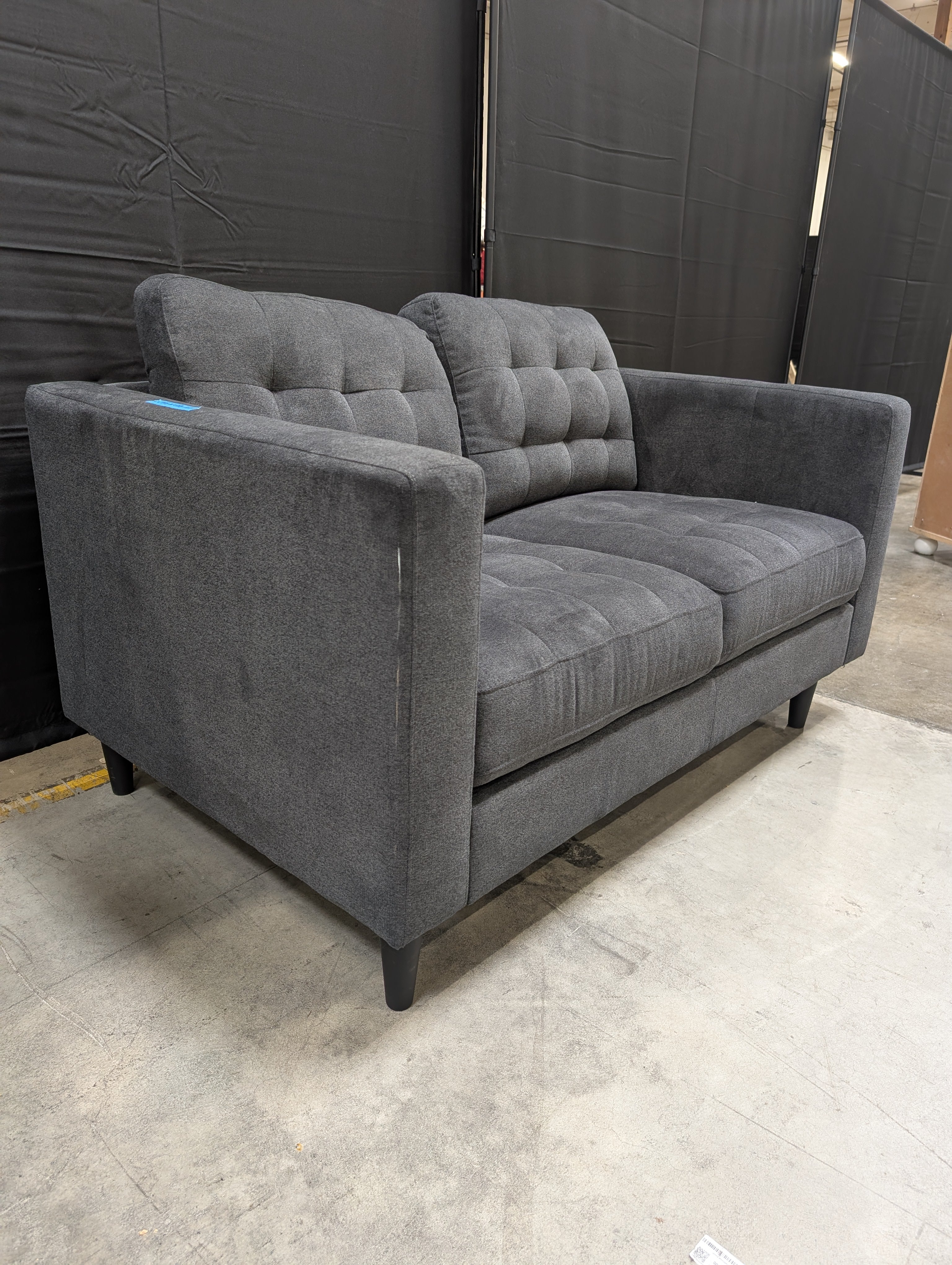 Charcoal Grey Tufted Fabric Loveseat