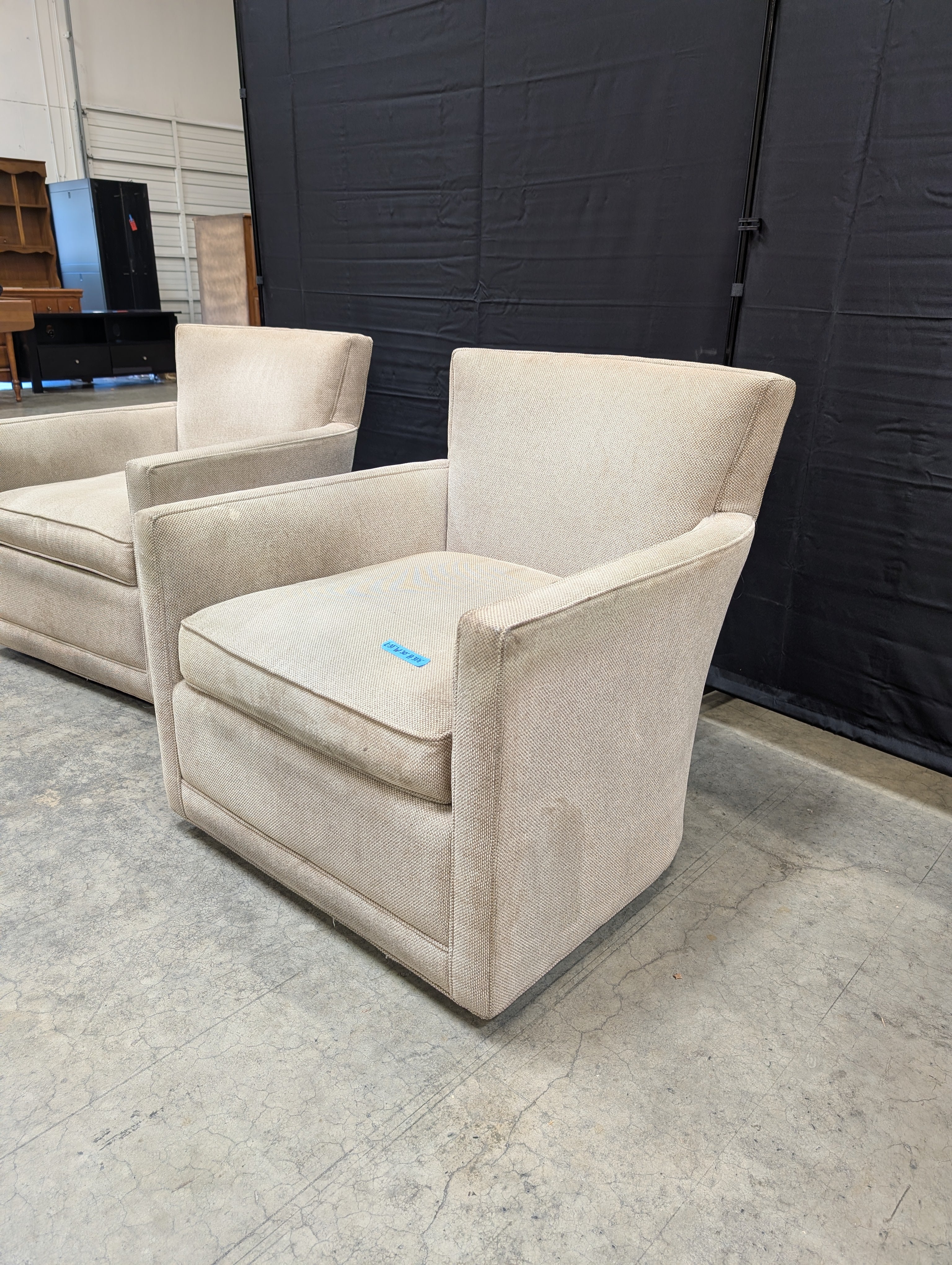Grey Textured Fabric Armchair with Slanted Back