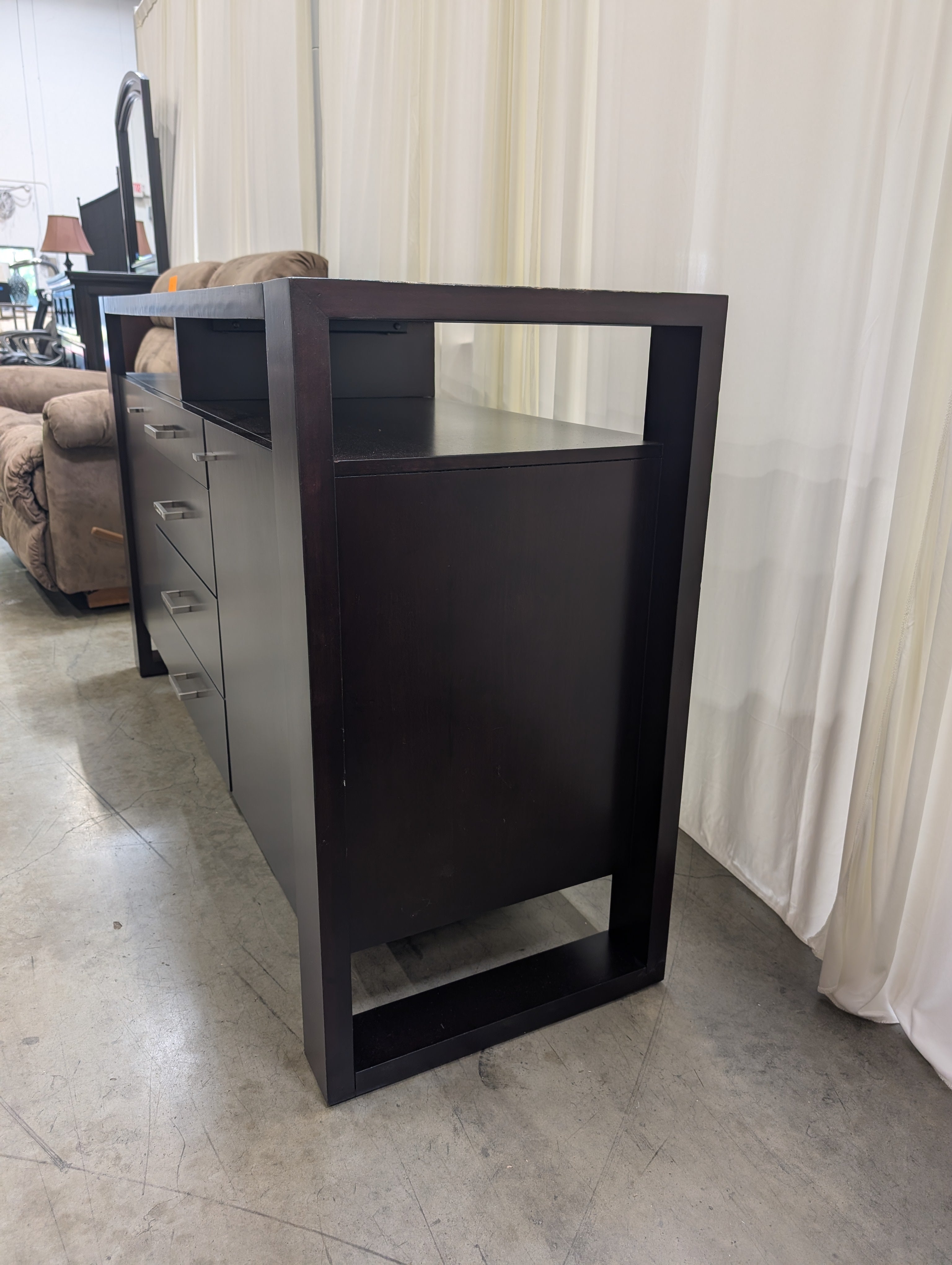 Dark Espresso Wood Buffet with Silver Pulls