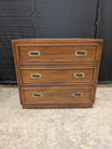 HEKMAN Campaign Style Three-Drawer Dresser with Brass Hardware