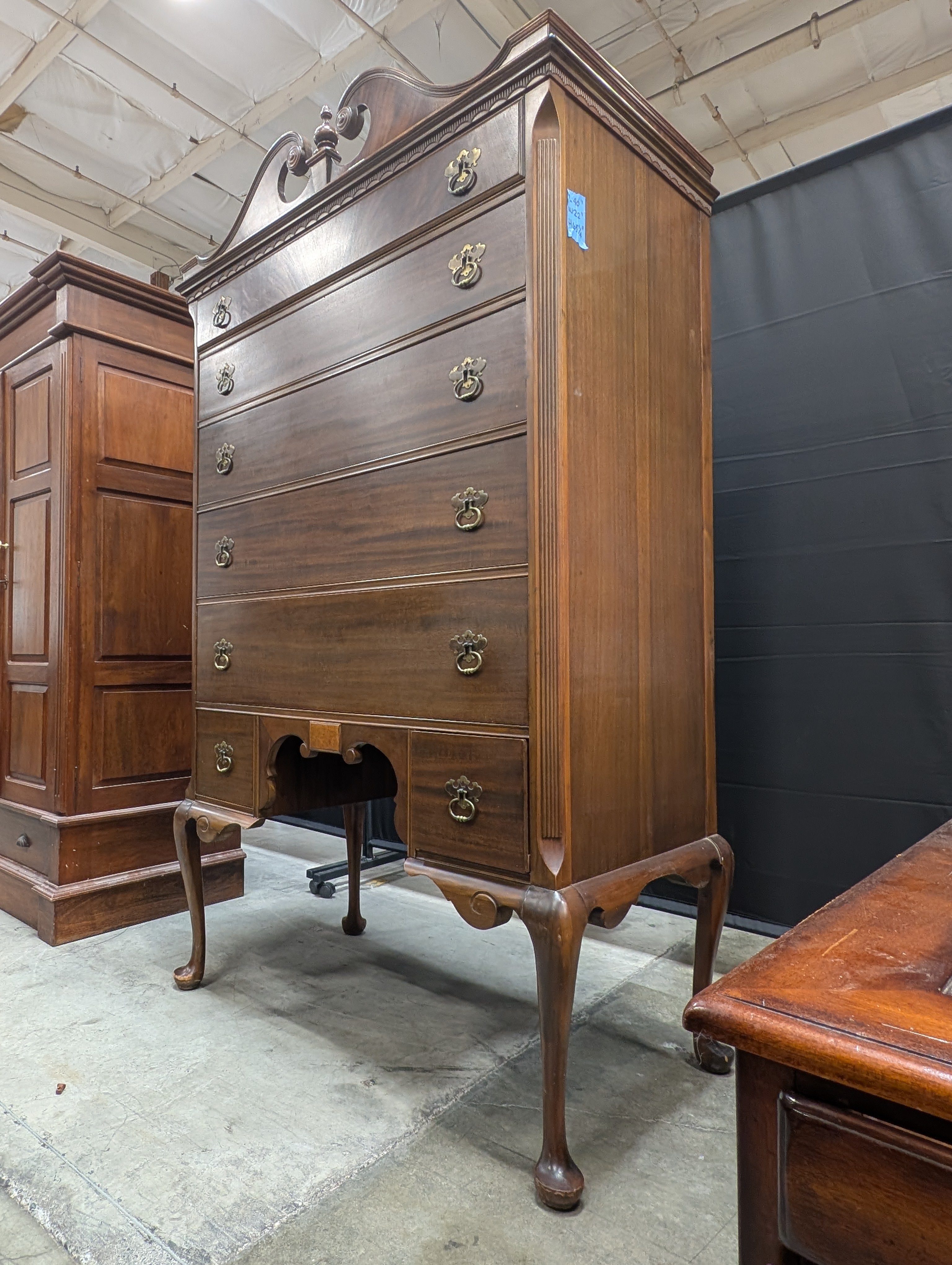 Dark Wood BERKEY&GAY Highboy Chest of Drawers with Ornate Brass Pulls
