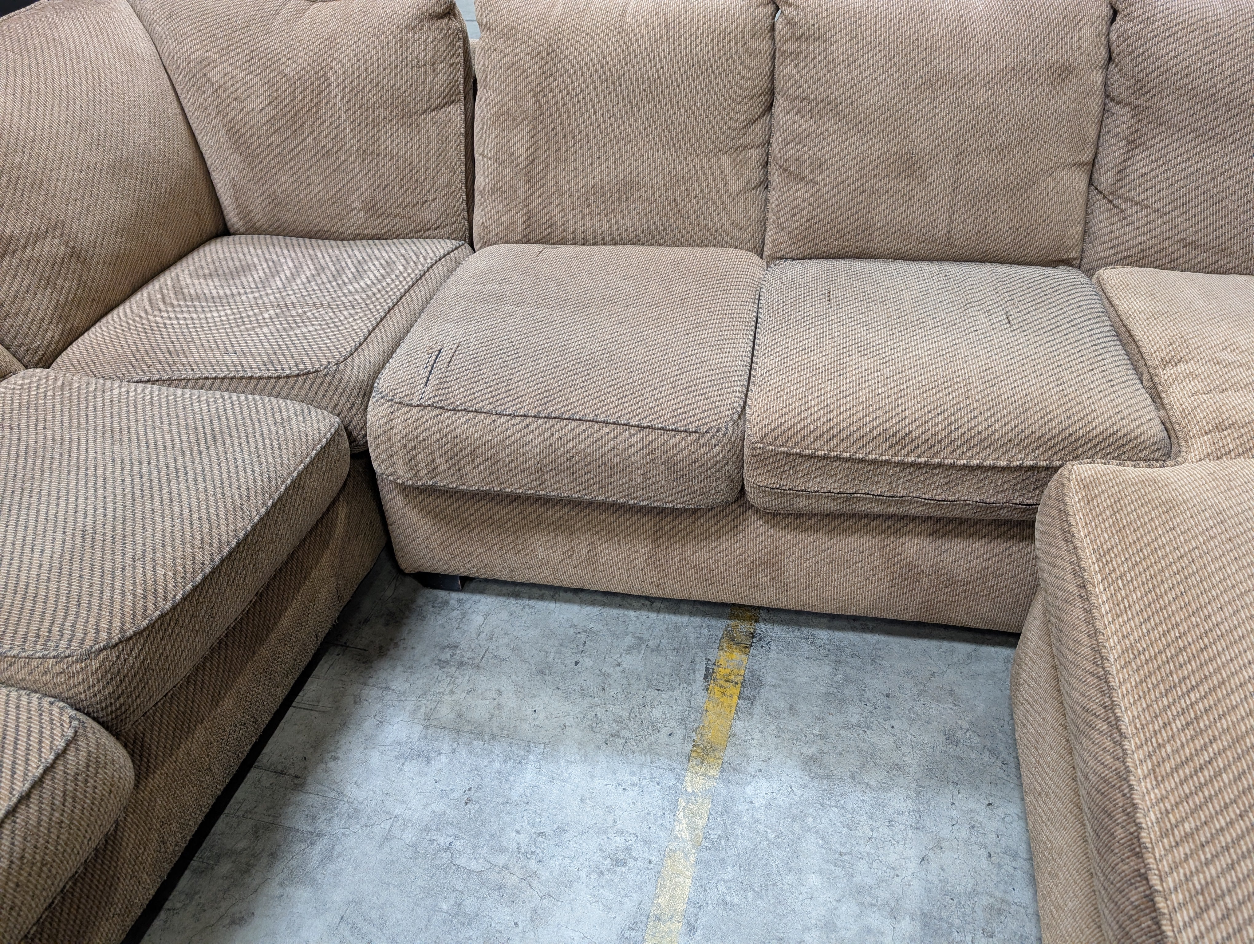 Used Neutral Tone Textured Fabric L-Shape Sectional Sofa