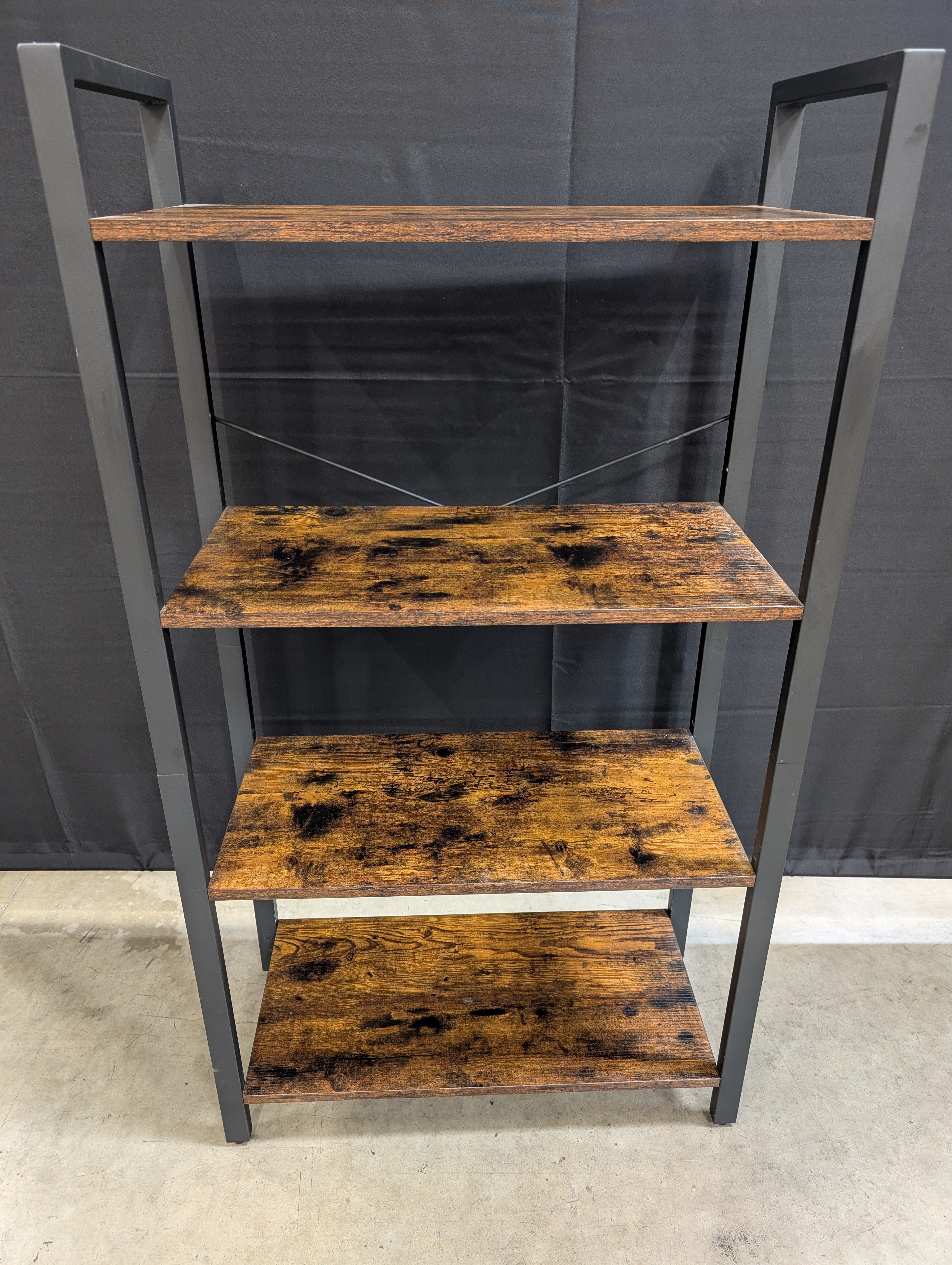 Industrial Rustic 4-Tier Bookshelf Dark Brown Wood-Look & Metal Frame